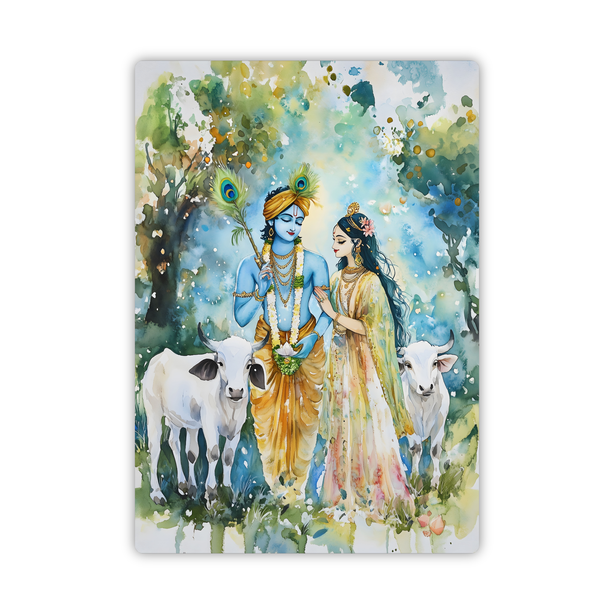 Krishna Radha with Cows Fridge Magnet – Pastel Devotional Decor