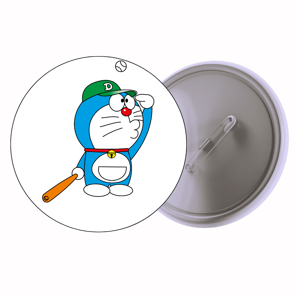 Robot Cat Baseball Cute Pin Badge | Cartoon Badge for Bags & Jackets (2 Sizes)