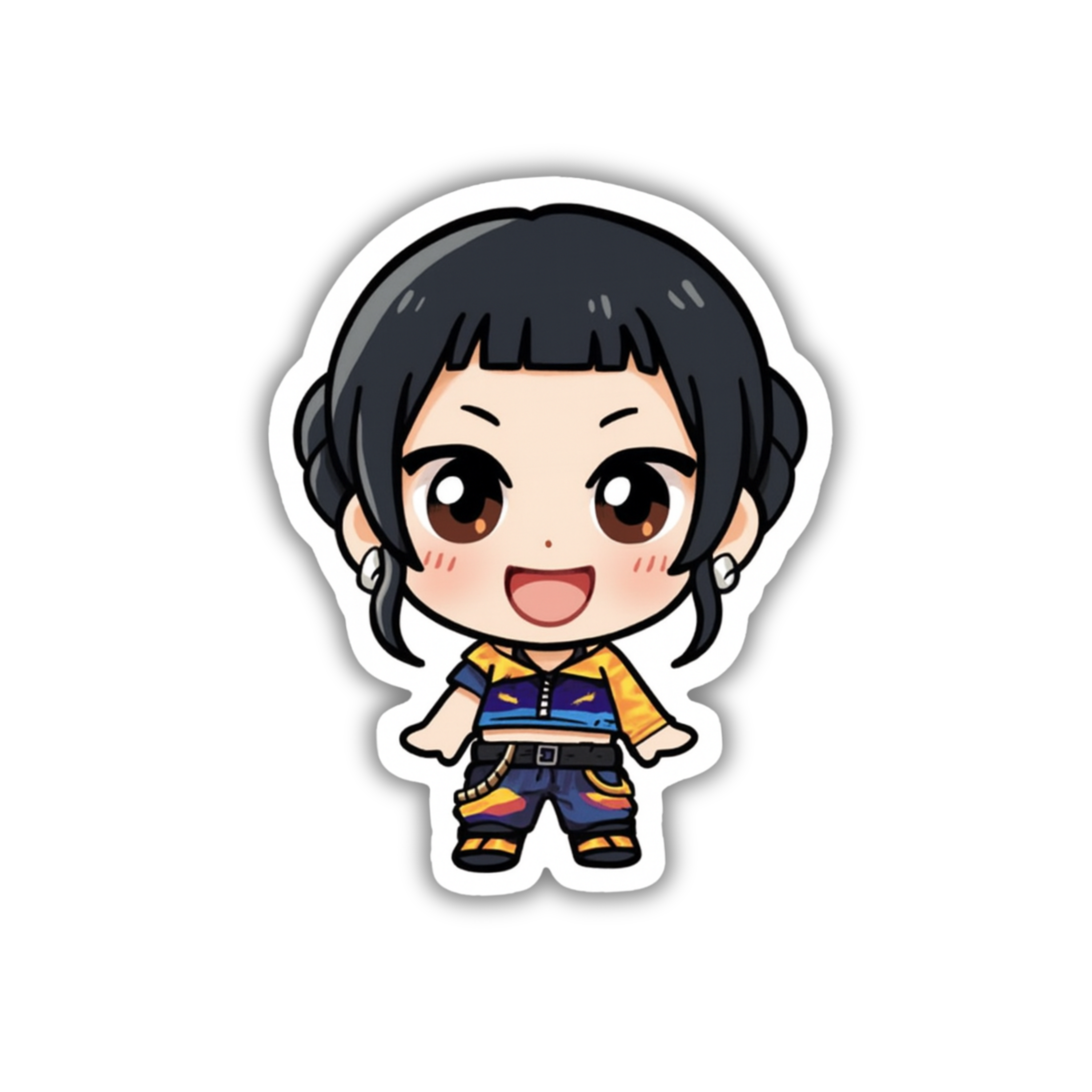 Black Hair Chibi Idol Girl Vinyl Sticker | K-Pop Aesthetic Fandom Laptop Decal | Snap Magicians