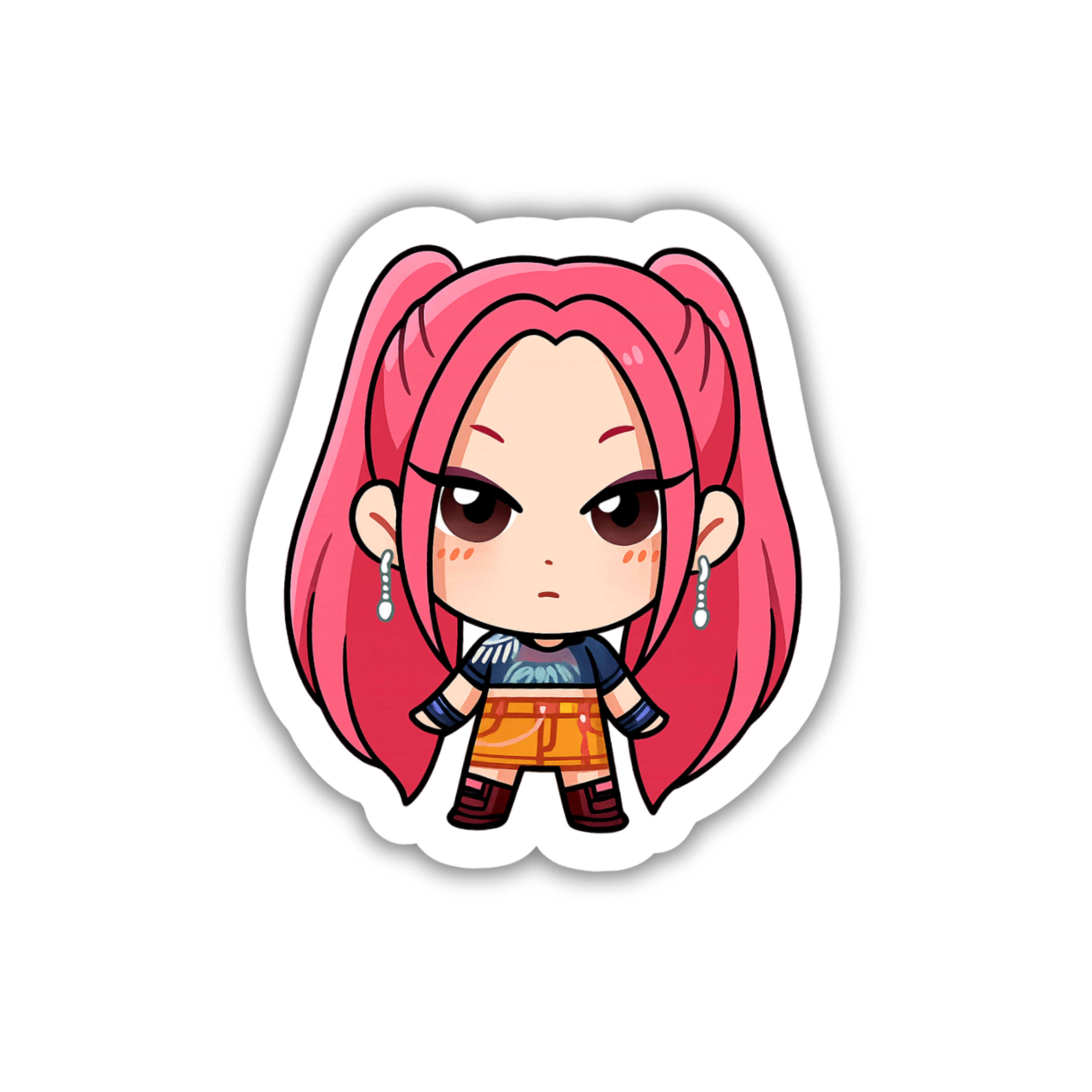 Red Twin Pony Chibi Idol Girl Vinyl Sticker | K-Pop Aesthetic Fandom Laptop Decal | Snap Magicians