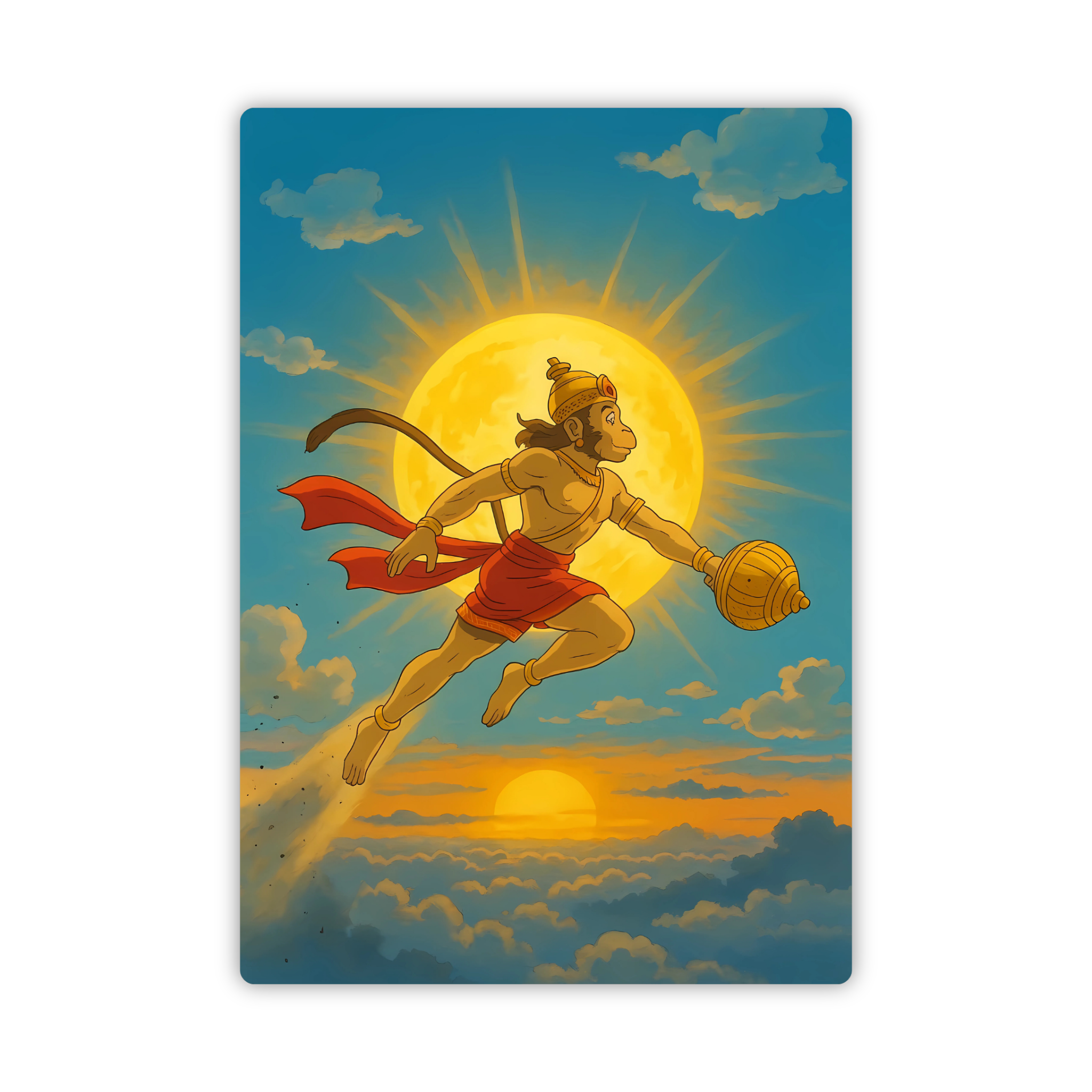 Flying Hanuman Sun Leap Fridge Magnet – Super Bhakti Energy Decor