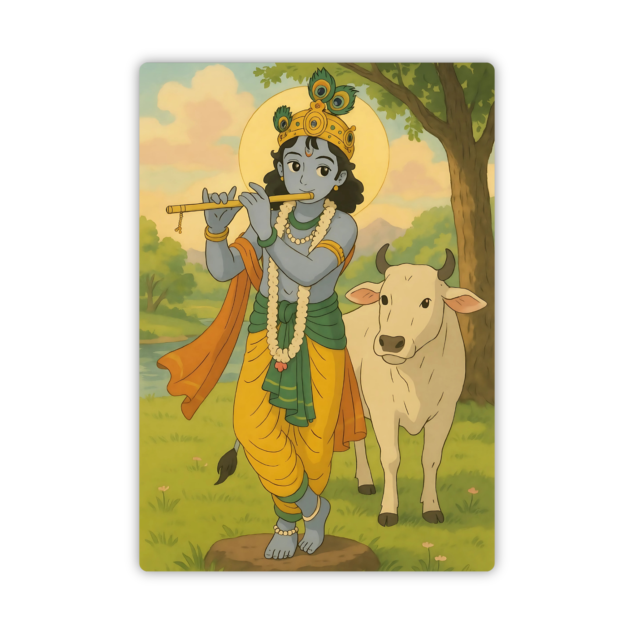 Kanha with Cow Cartoon Fridge Magnet – Cute Govinda Decor
