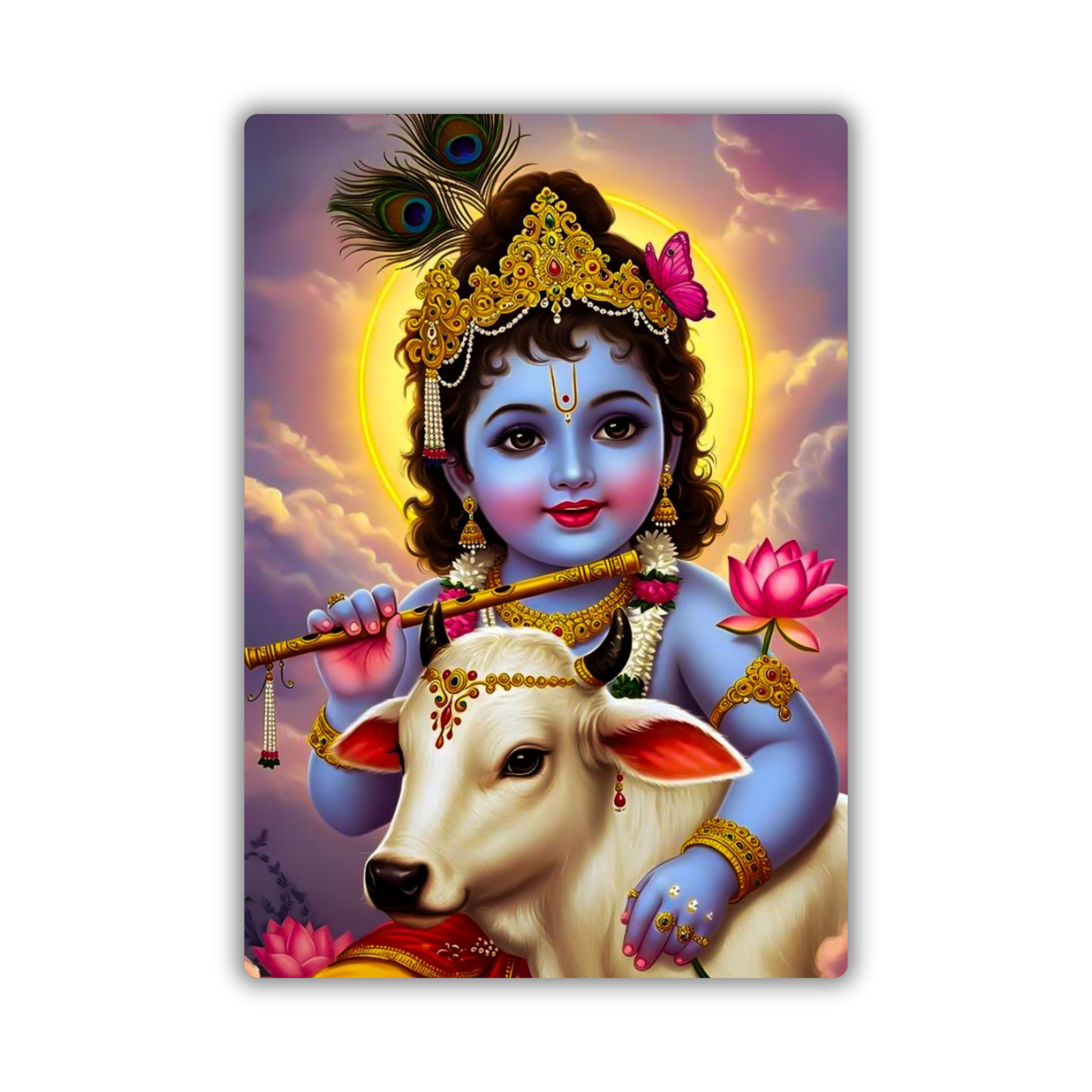Krishna with Cow Floral Glory Fridge Magnet – Govinda Blessings Decor