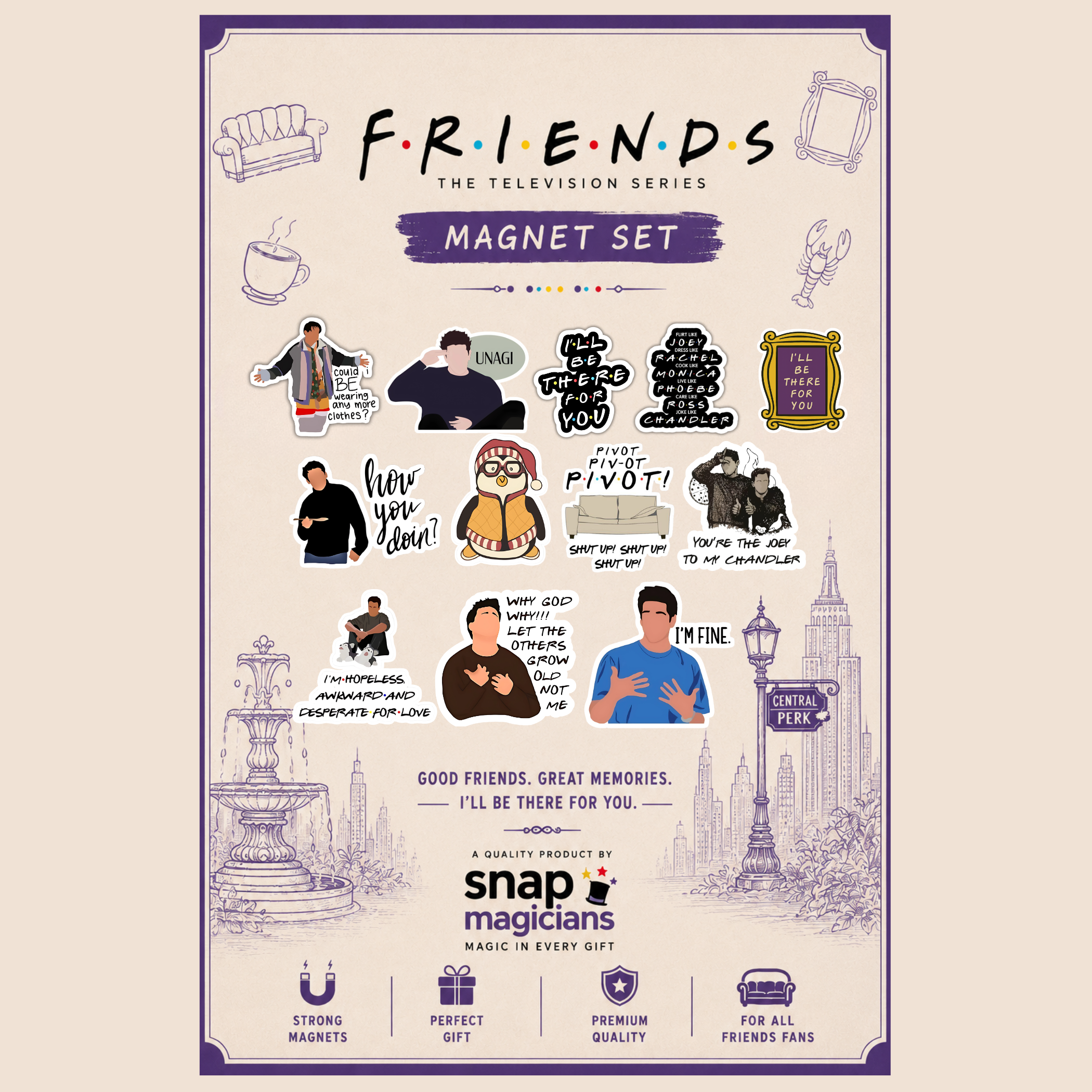 Friends Flexible Magnet Set of 12 | TV Show Collectible Gift