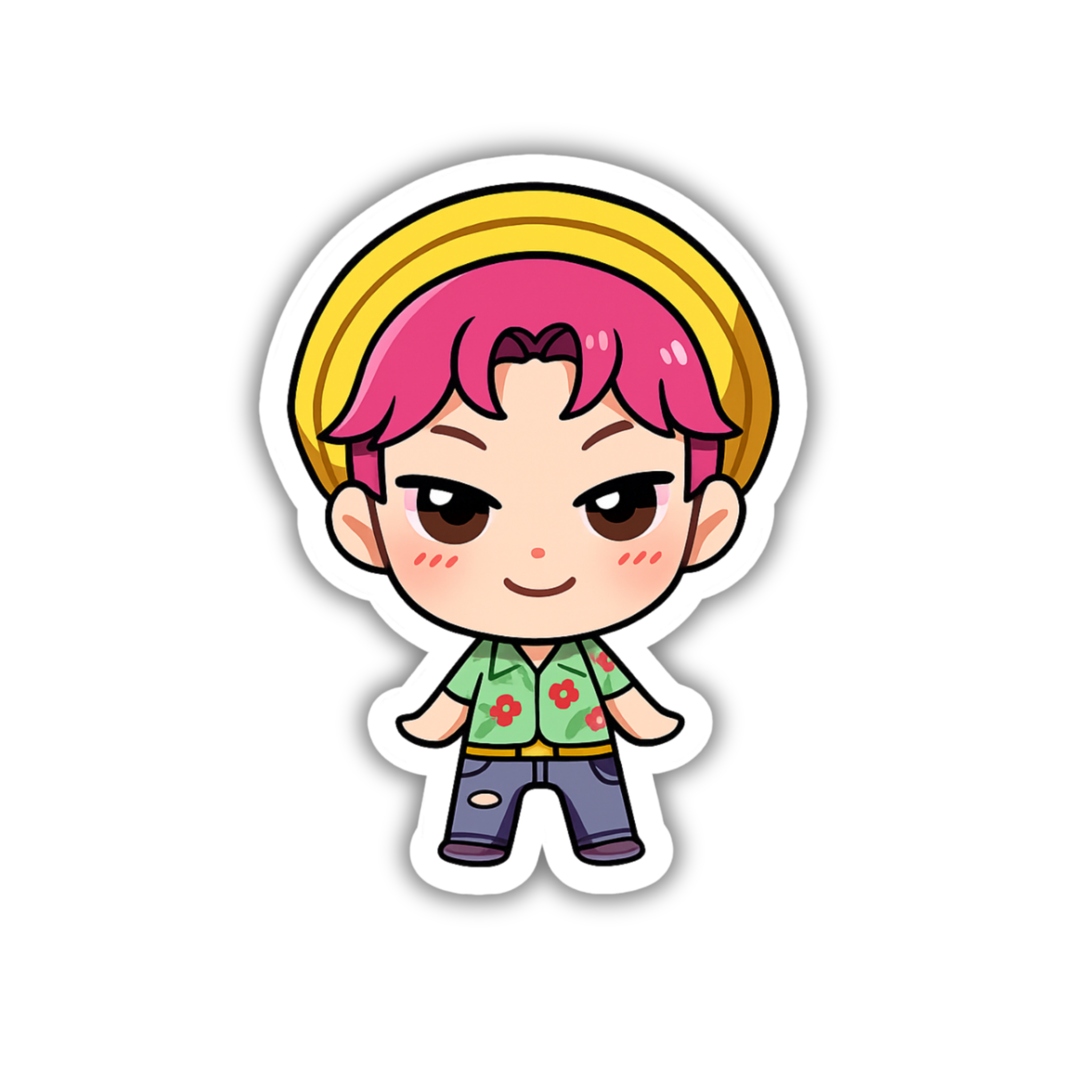 Pink Hair Chibi Idol Boy Vinyl Sticker | K-Pop Aesthetic Fandom Laptop Decal | Snap Magicians