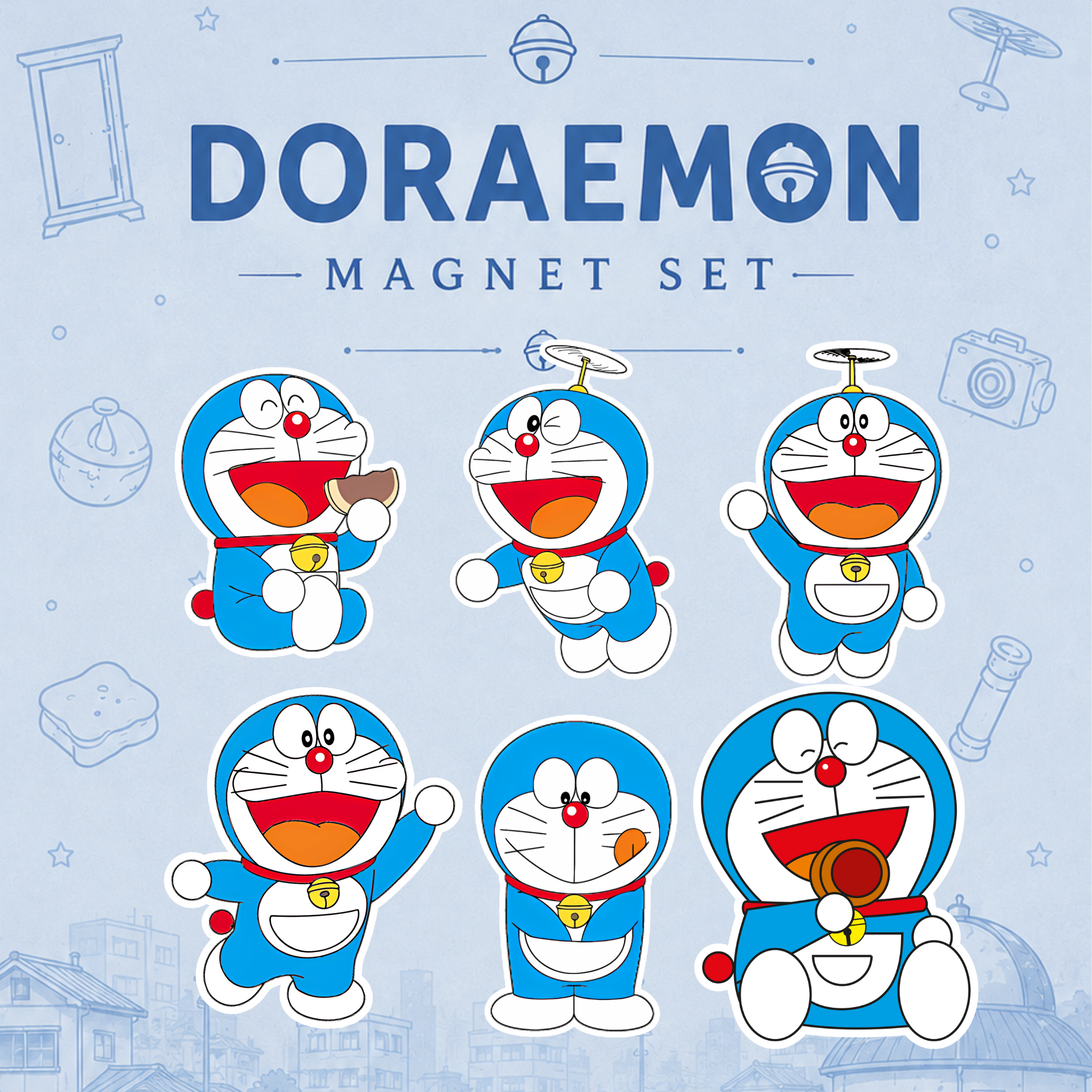 Doraemon Flexible Magnet Set of 6 | Cartoon Collectible Gift