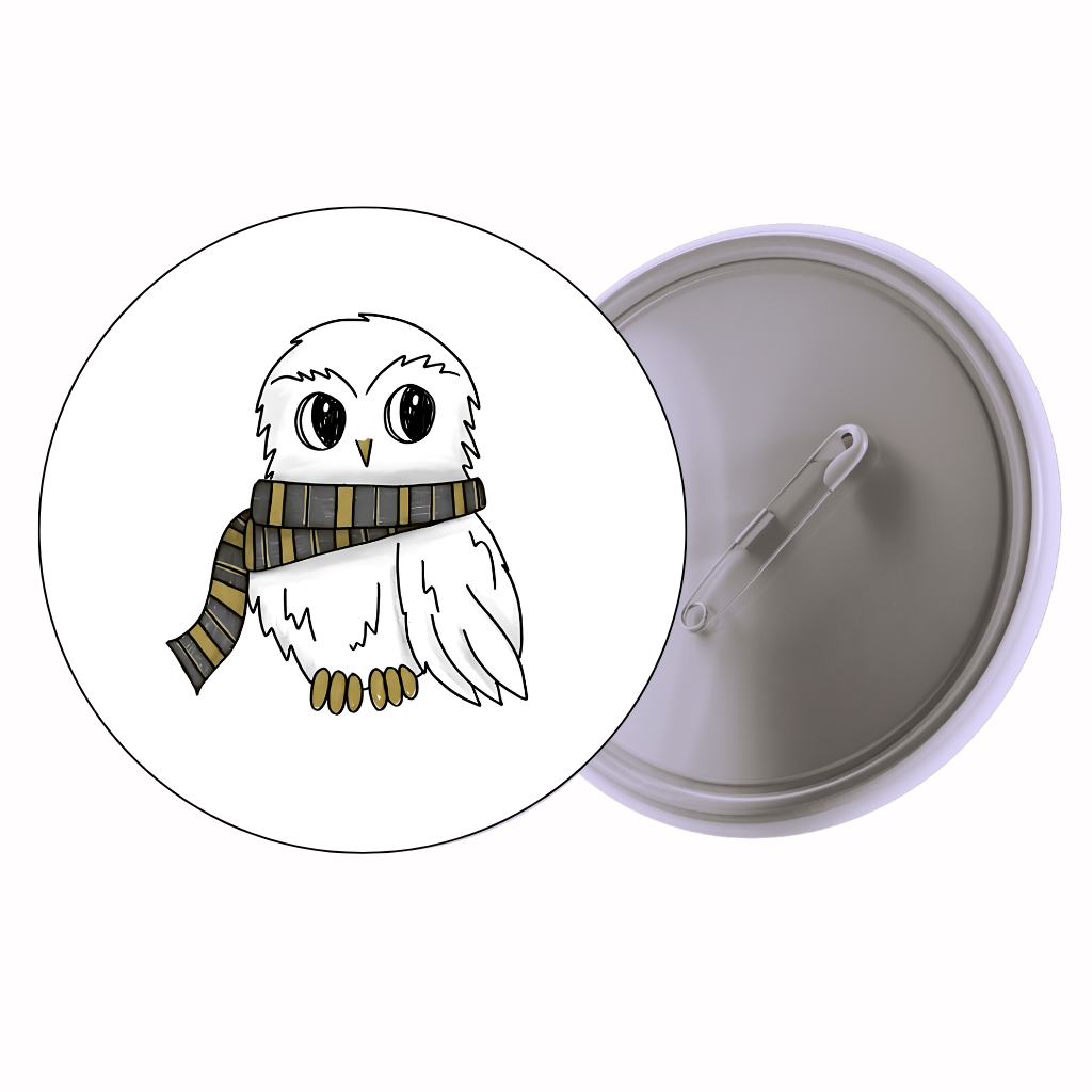 Snowy Owl Illustration Cute Pin Badge | Cartoon Badge for Bags & Jackets (2 Sizes)