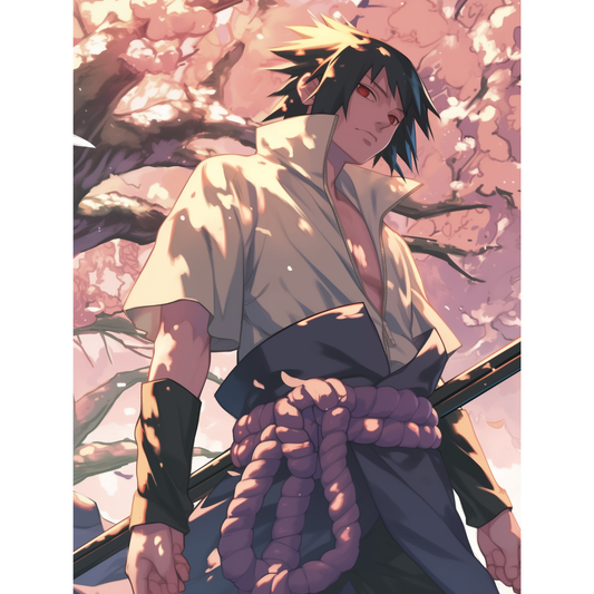 Sasuke Uchiha Poster – Naruto Shippuden Wall Art | Sharingan Anime Print – Cherry Blossom Warrior