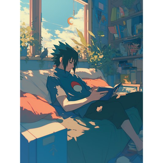 Sasuke Uchiha Poster – Naruto Shippuden Wall Art | Sharingan Anime Print – Rooftop Reflection