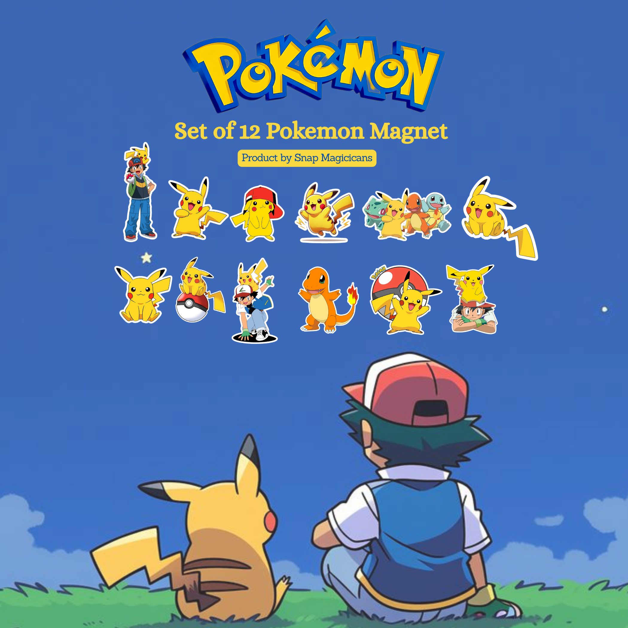 Pokemon Flexible Magnet Set of 12 | Anime Collectible Gift