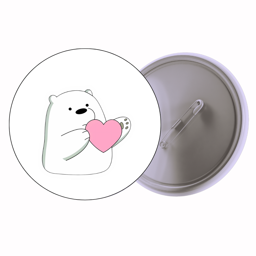 Polar Bear Heart Cute Pin Badge | Cartoon Badge for Bags & Jackets (2 Sizes)