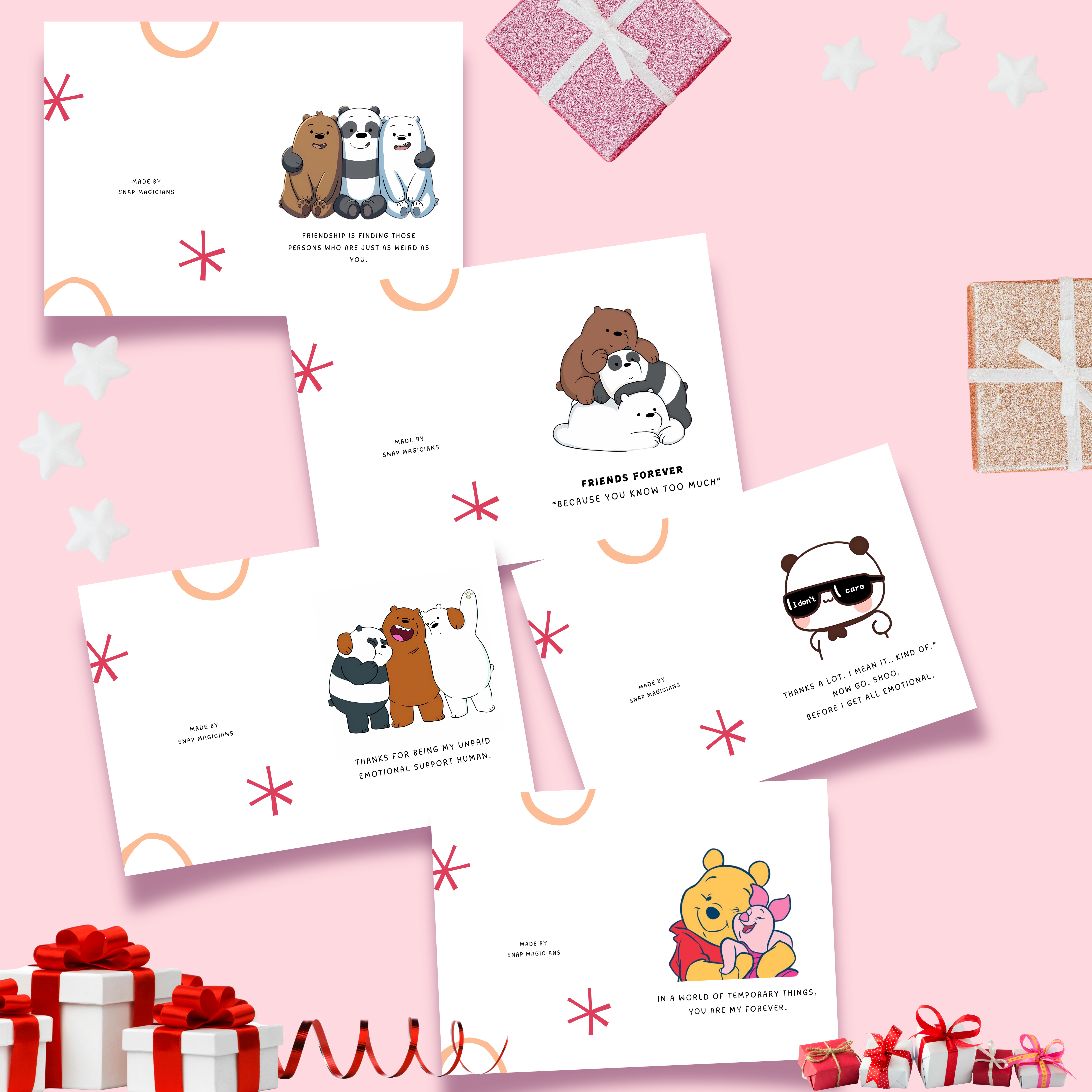 Set of 5 Friendship Theme Foldable Cards