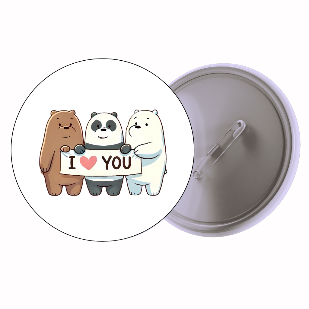 Bear 'I ♥ You' Cute Pin Badge | Cartoon Badge for Bags & Jackets (2 Sizes)