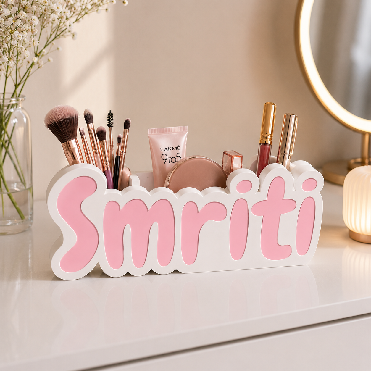 Customised Name Pen Stand | Personalized Name Decor for Study Table or Dressing Table or any table top