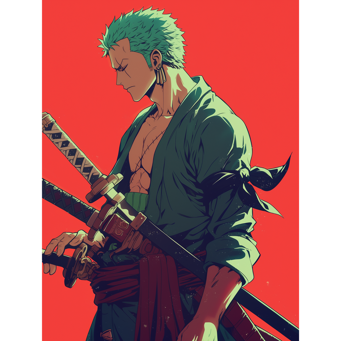 Roronoa Zoro Poster – One Piece Wall Art | Three-Sword Style Anime Print – Scarlet Resolve Zoro
