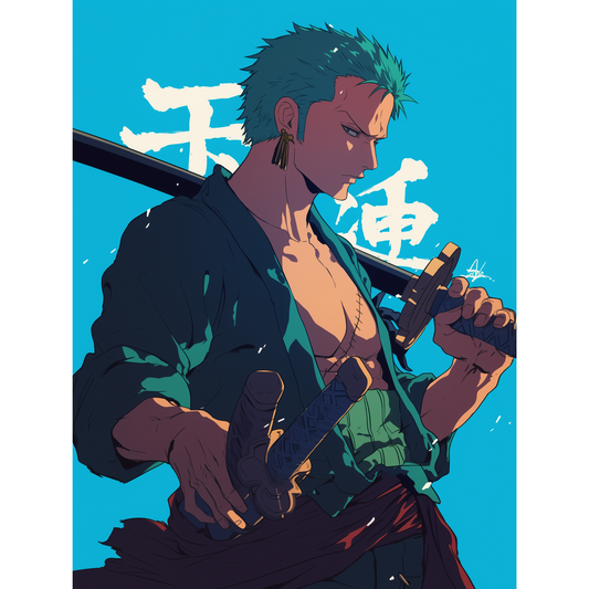 Roronoa Zoro Poster – One Piece Wall Art | Three-Sword Style Anime Print – Zoro Blue Blade