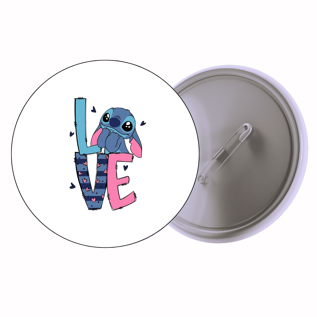 LOVE With Blue Alien Cute Pin Badge | Cartoon Badge for Bags & Jackets (2 Sizes)