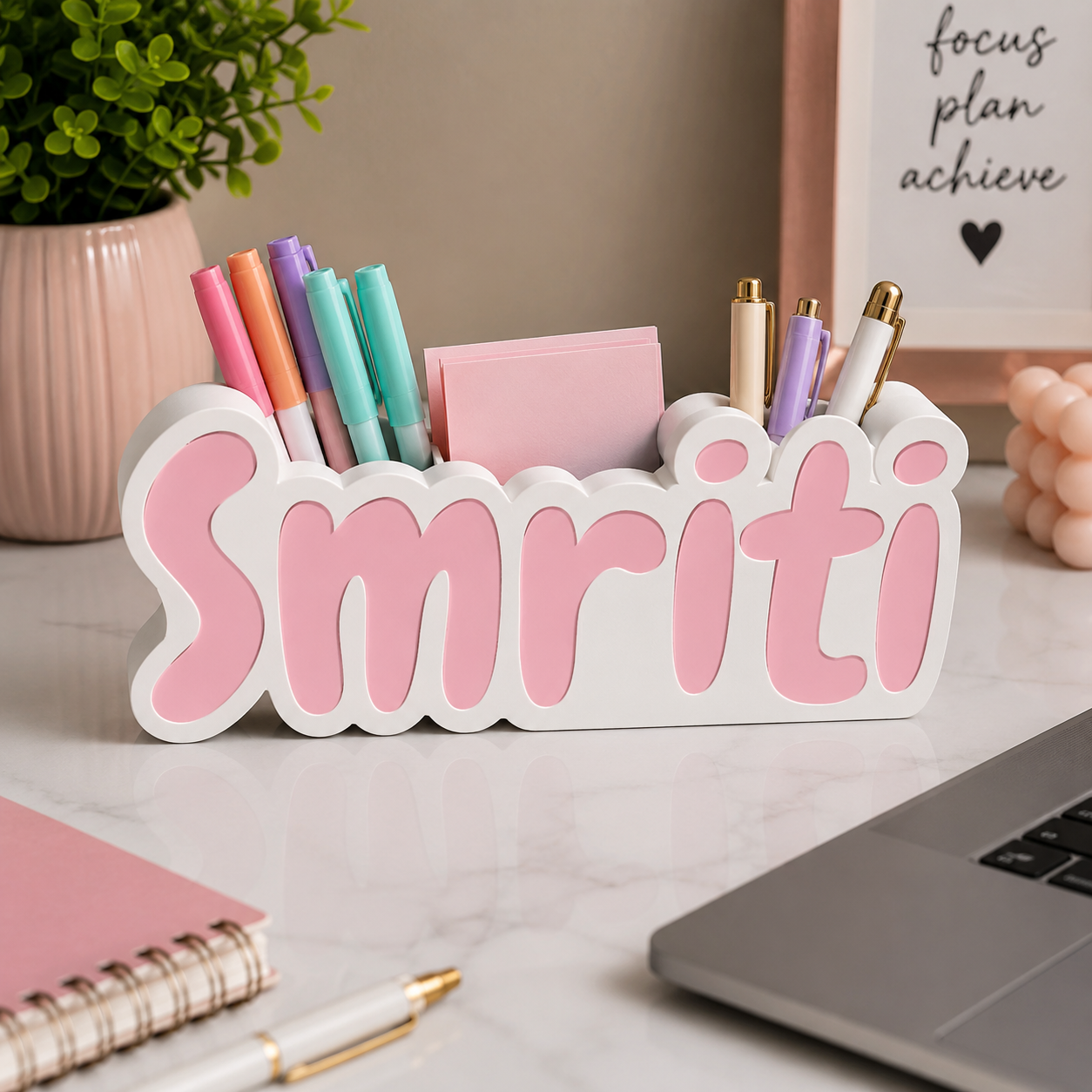 Customised Name Pen Stand | Personalized Name Decor for Study Table or Dressing Table or any table top
