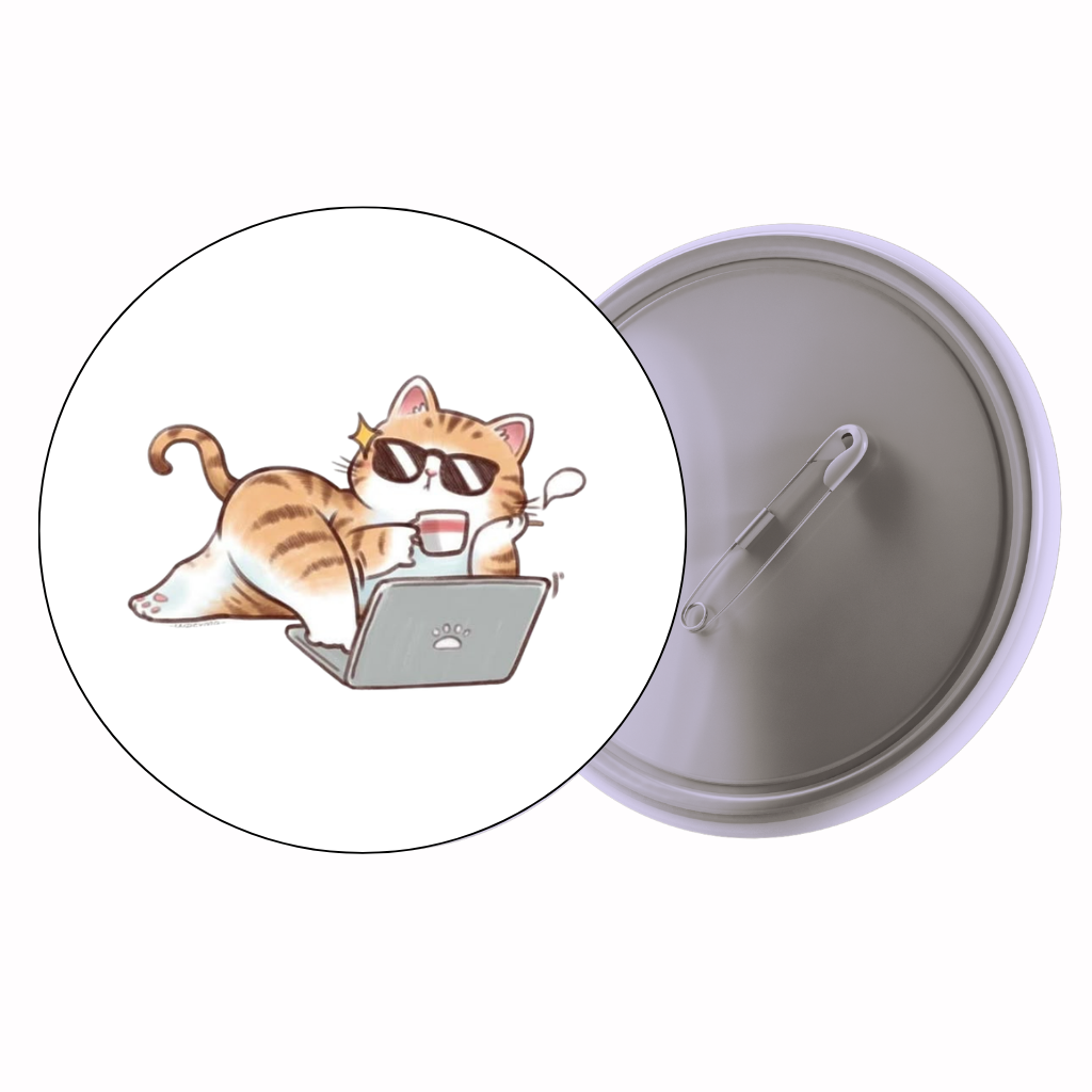 Cat With Laptop Cute Pin Badge | Cartoon Badge for Bags & Jackets (2 Sizes)
