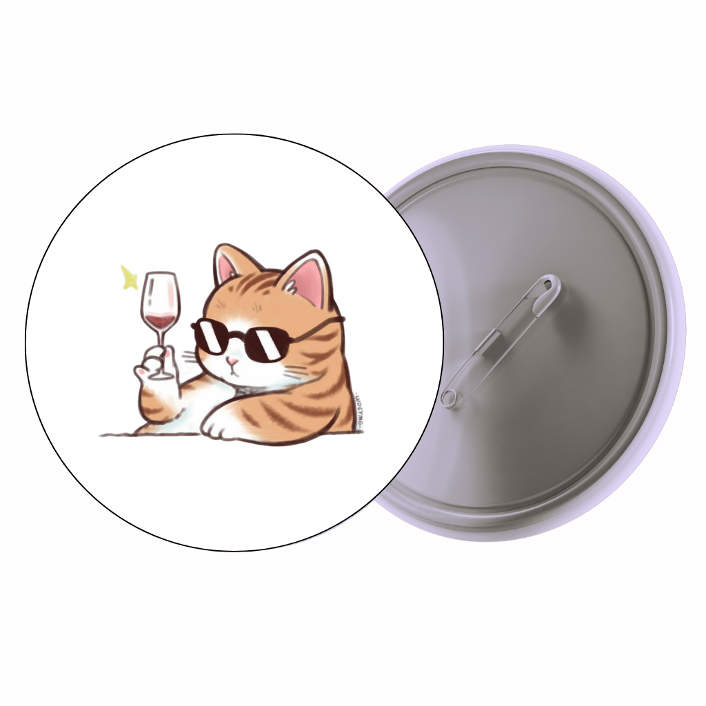 Cat Wine Time Cute Pin Badge | Cartoon Badge for Bags & Jackets (2 Sizes)