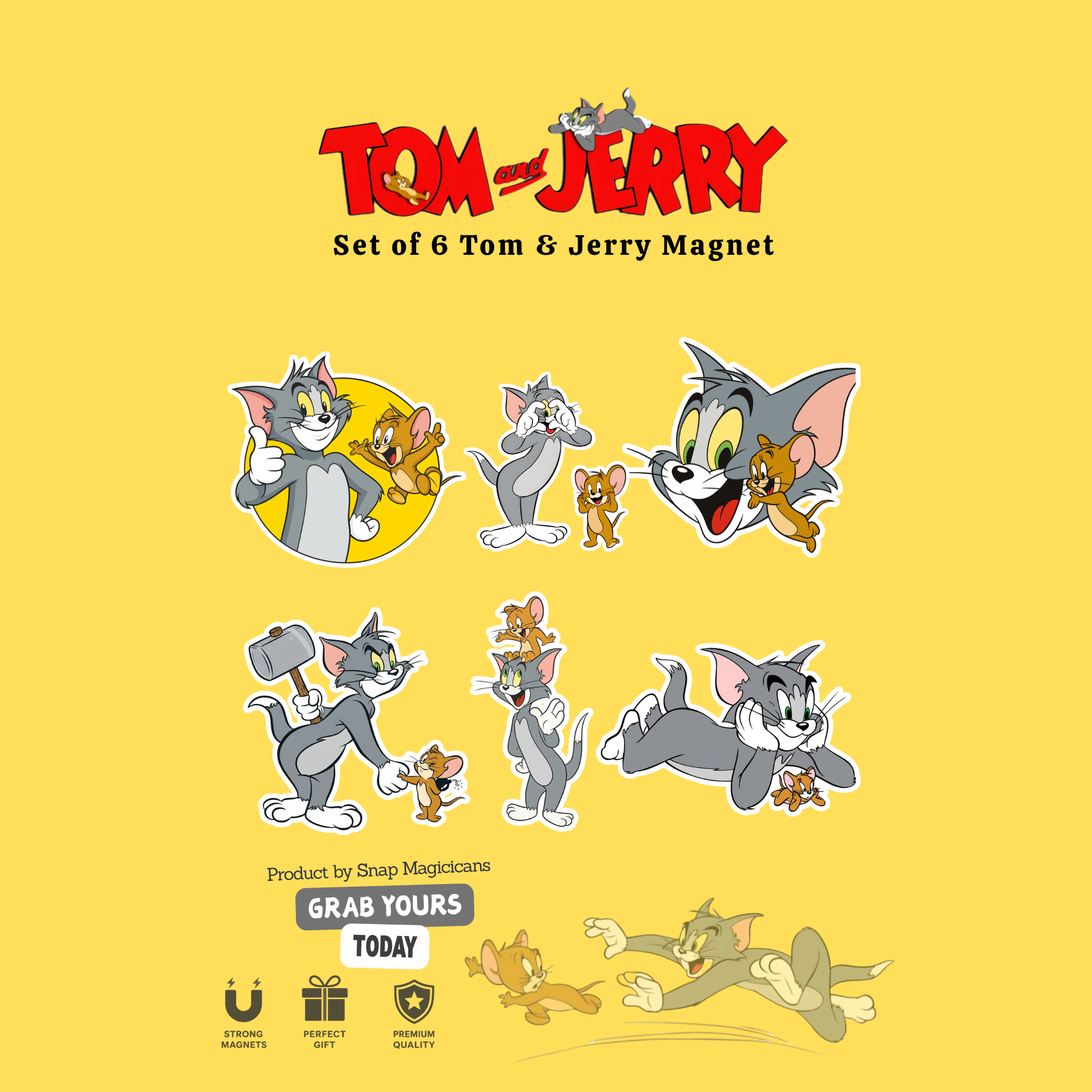 Tom and Jerry Flexible Magnet Set of 6 | Cartoon Collectible Gift