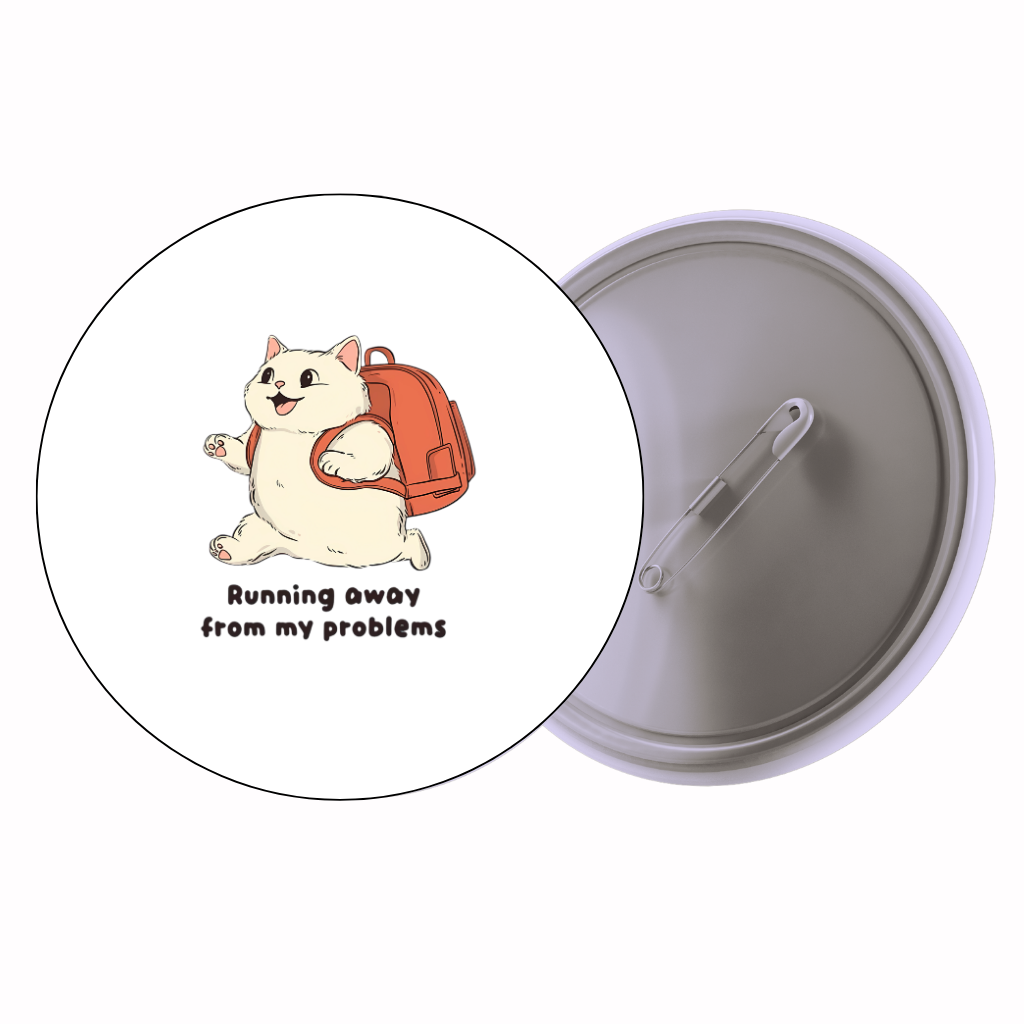 Cat Running Away Cute Pin Badge | Cartoon Badge for Bags & Jackets (2 Sizes)