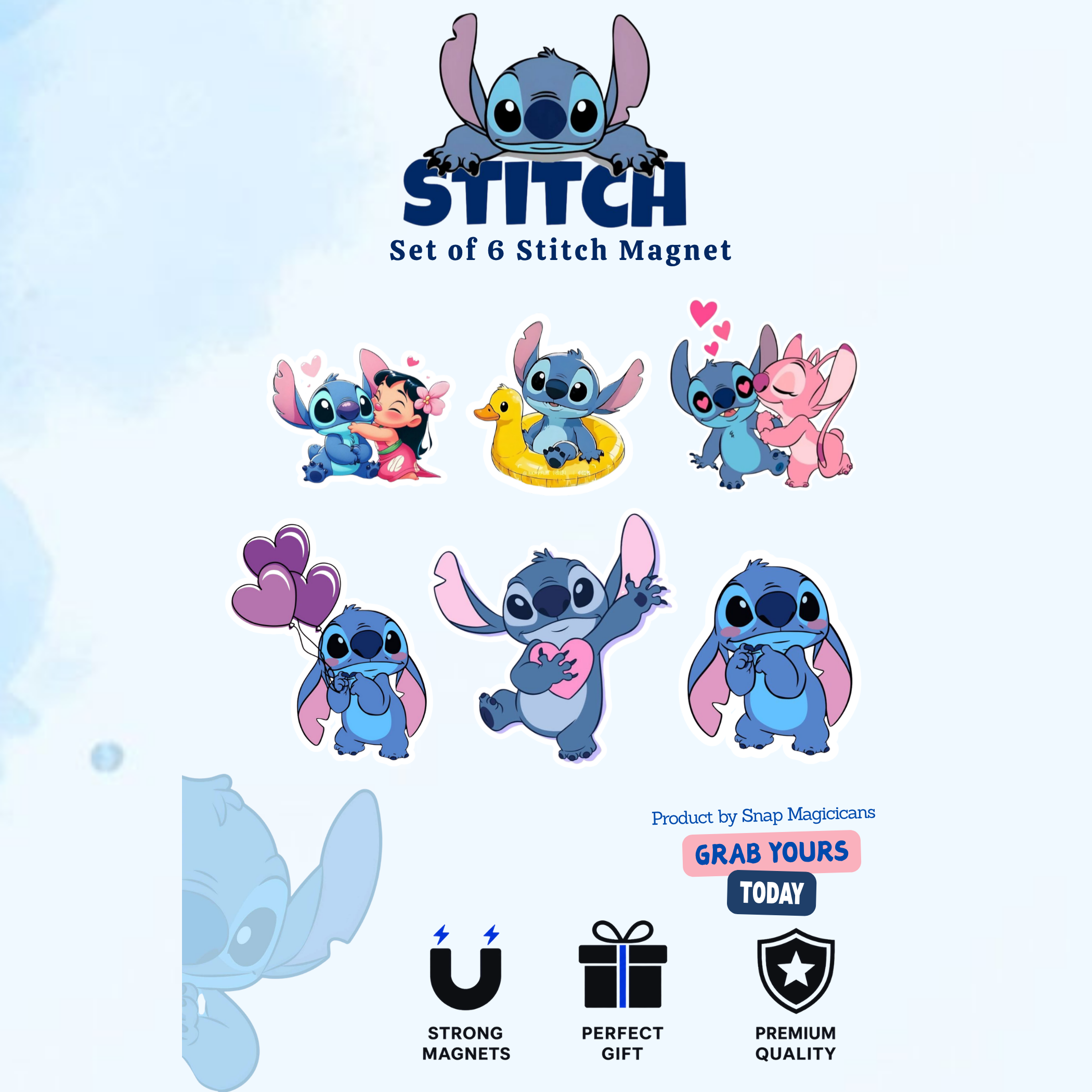 Stitch Flexible Magnet Set of 6 | Cartoon Collectible Gift