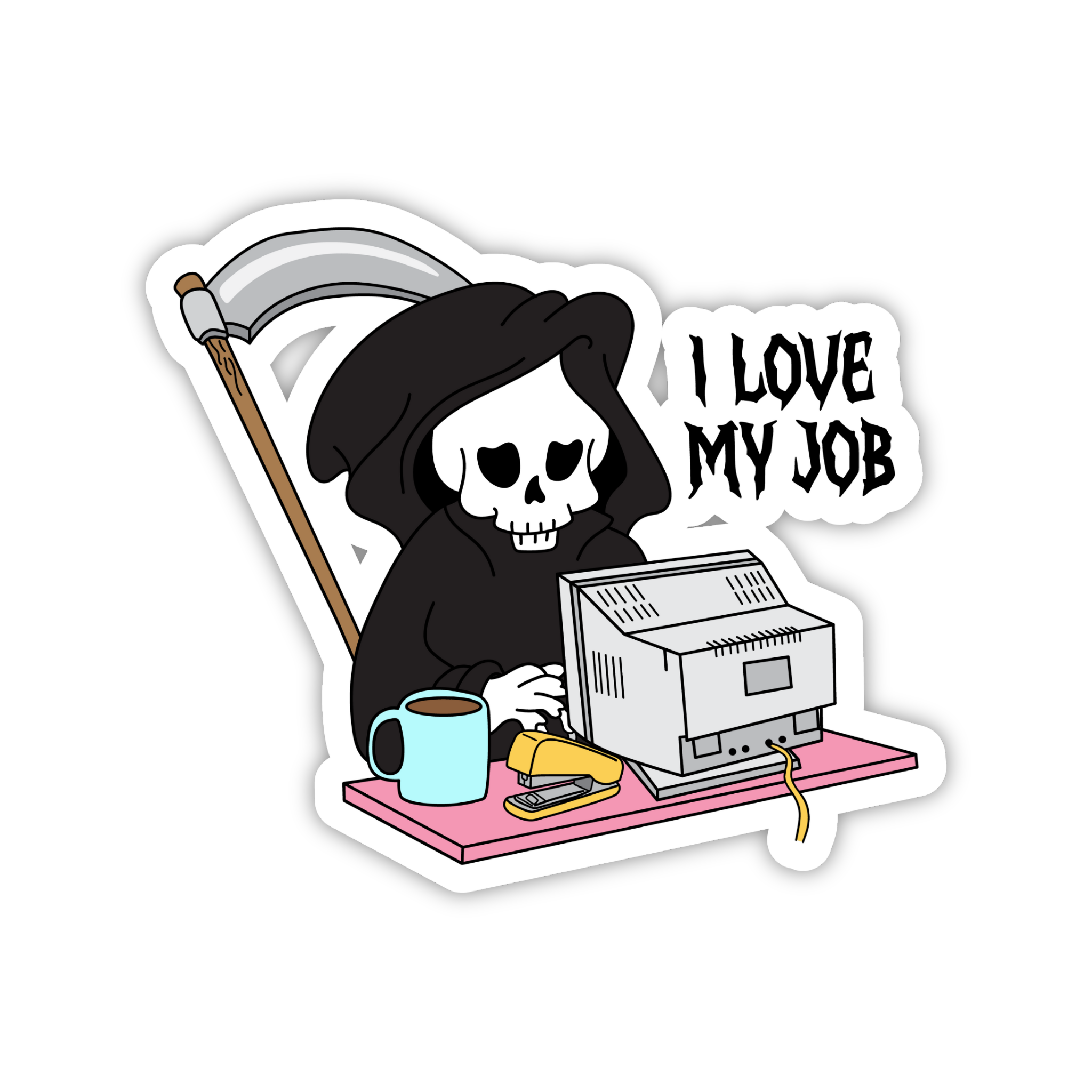 I Love My Job Grim Reaper Desk Sticker