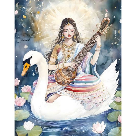 Saraswati Poster – Goddess of Wisdom & Knowledge Wall Art | Vedic Hindu Print – Sarasvati 7