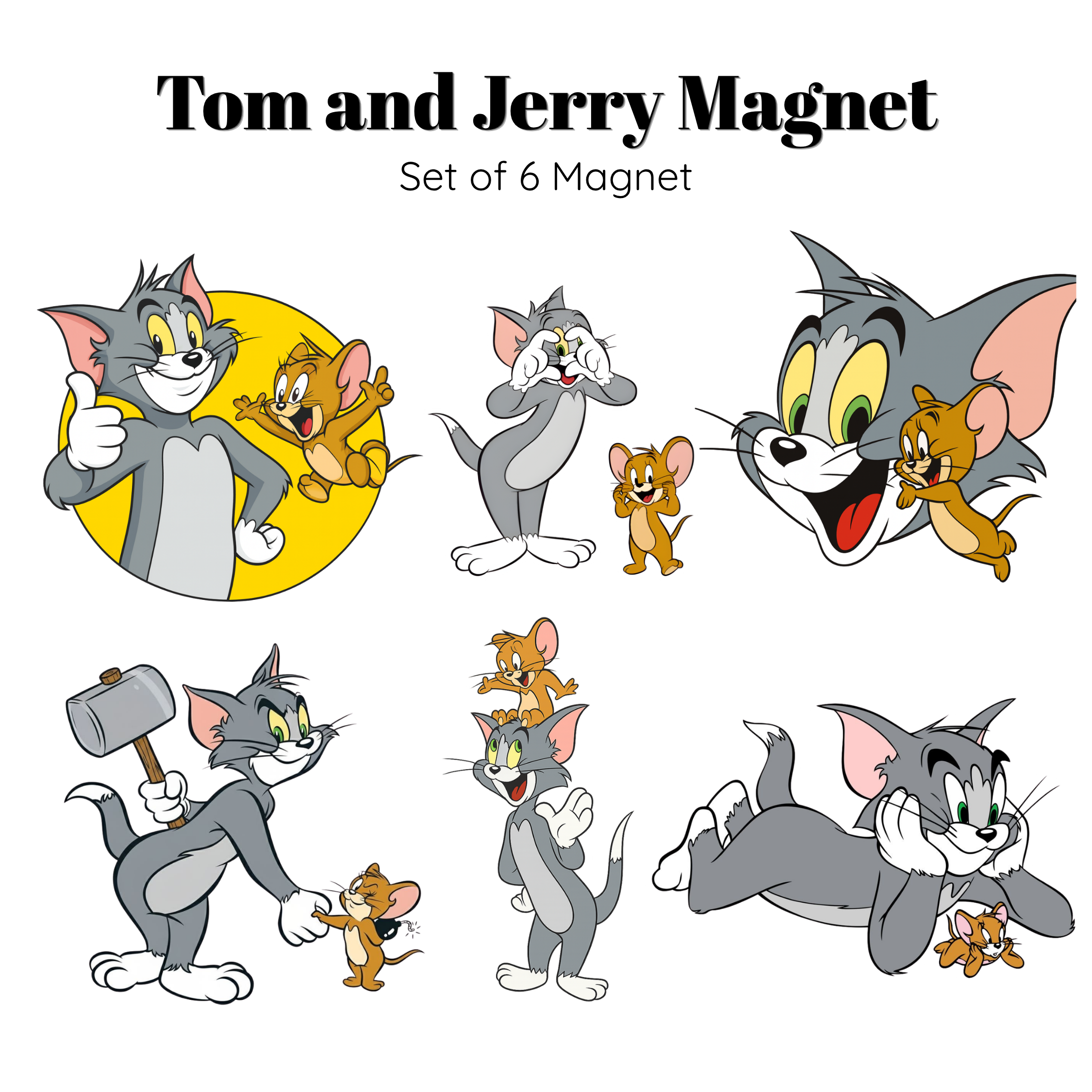 Tom and Jerry Flexible Magnet Set of 6 | Cartoon Collectible Gift