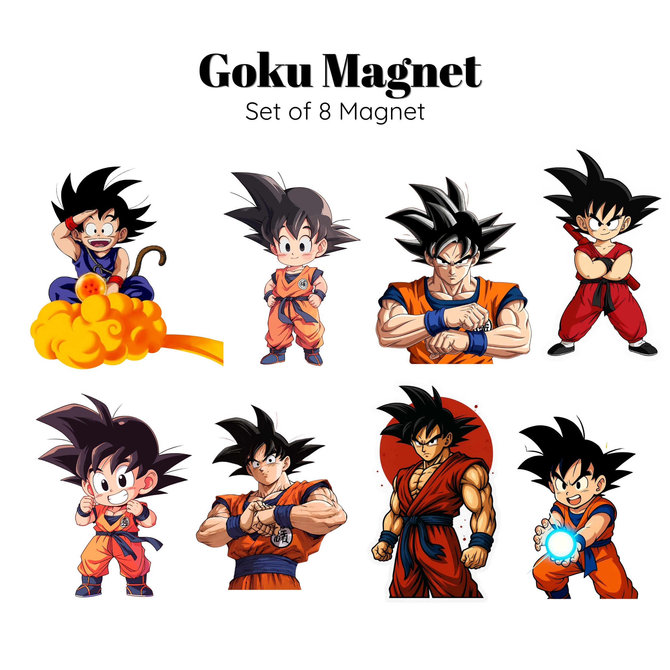 Goku Dragon Ball Z Flexible Magnet Set of 8 | Anime Collectible Gift