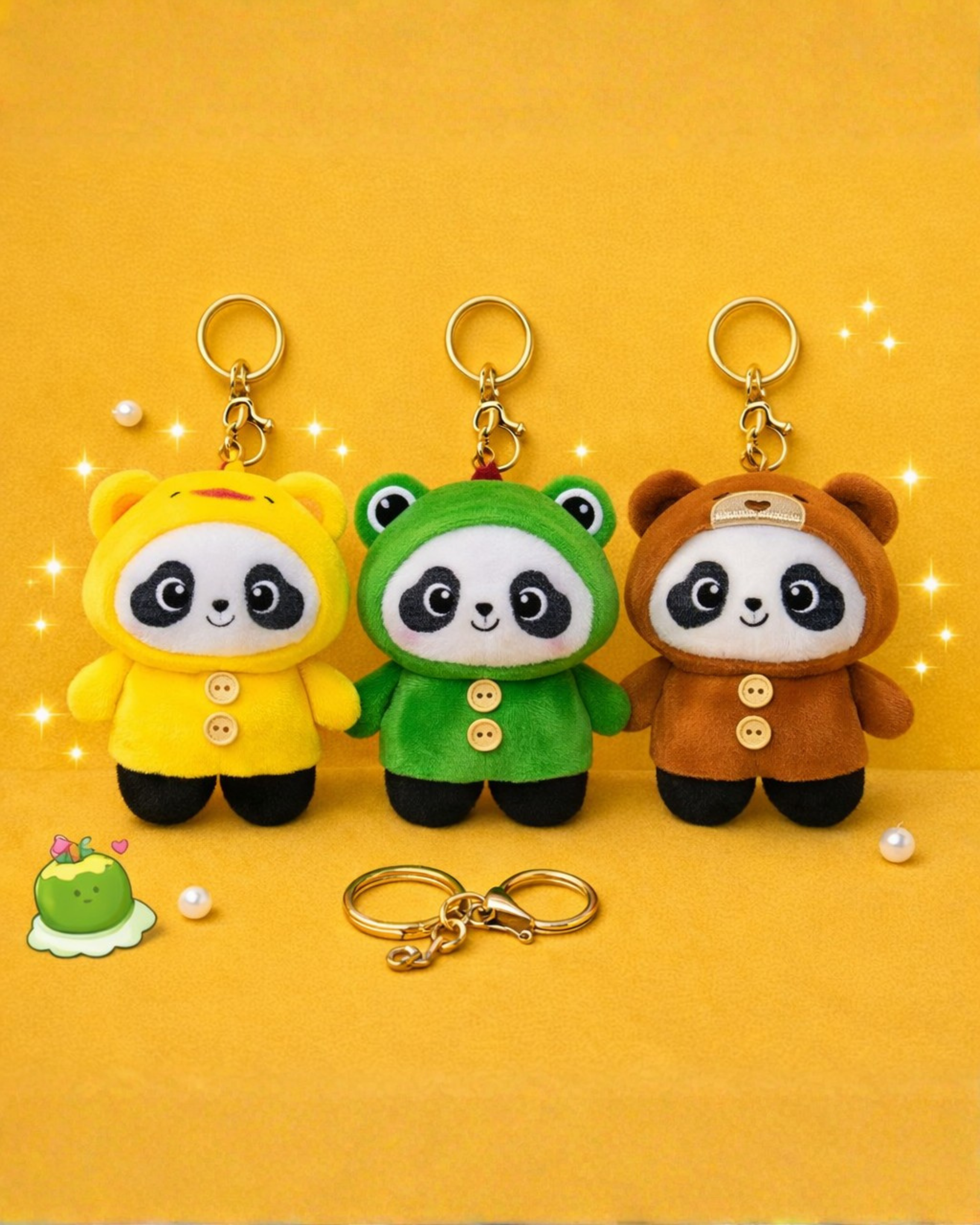 Panda Plush Bag Charm Soft Toy with Hook - Bamboo Panda (2 pcs)