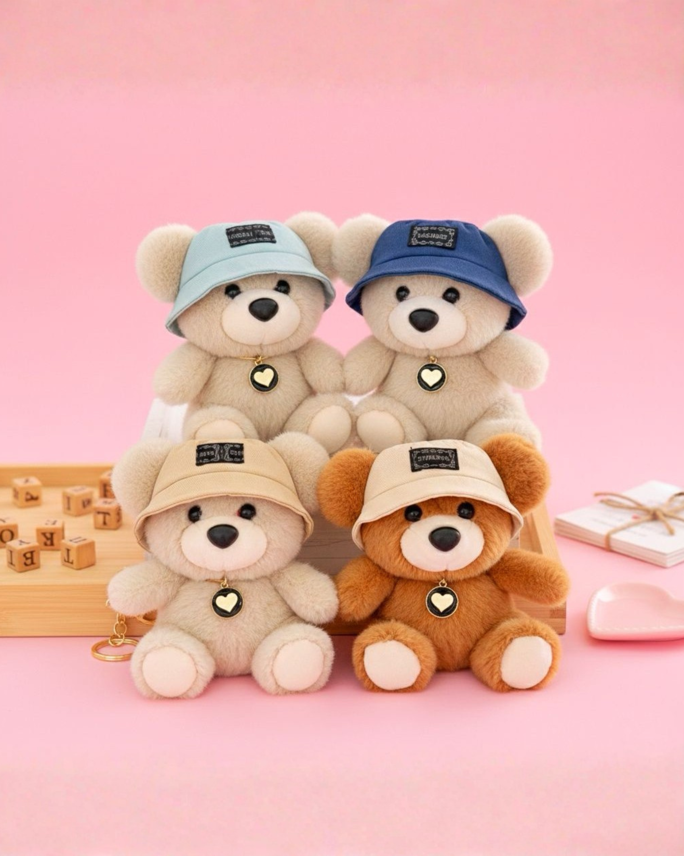 Teddy Buddy Plush Bag Charm Soft Toy with Hook - Cap Teddy Set