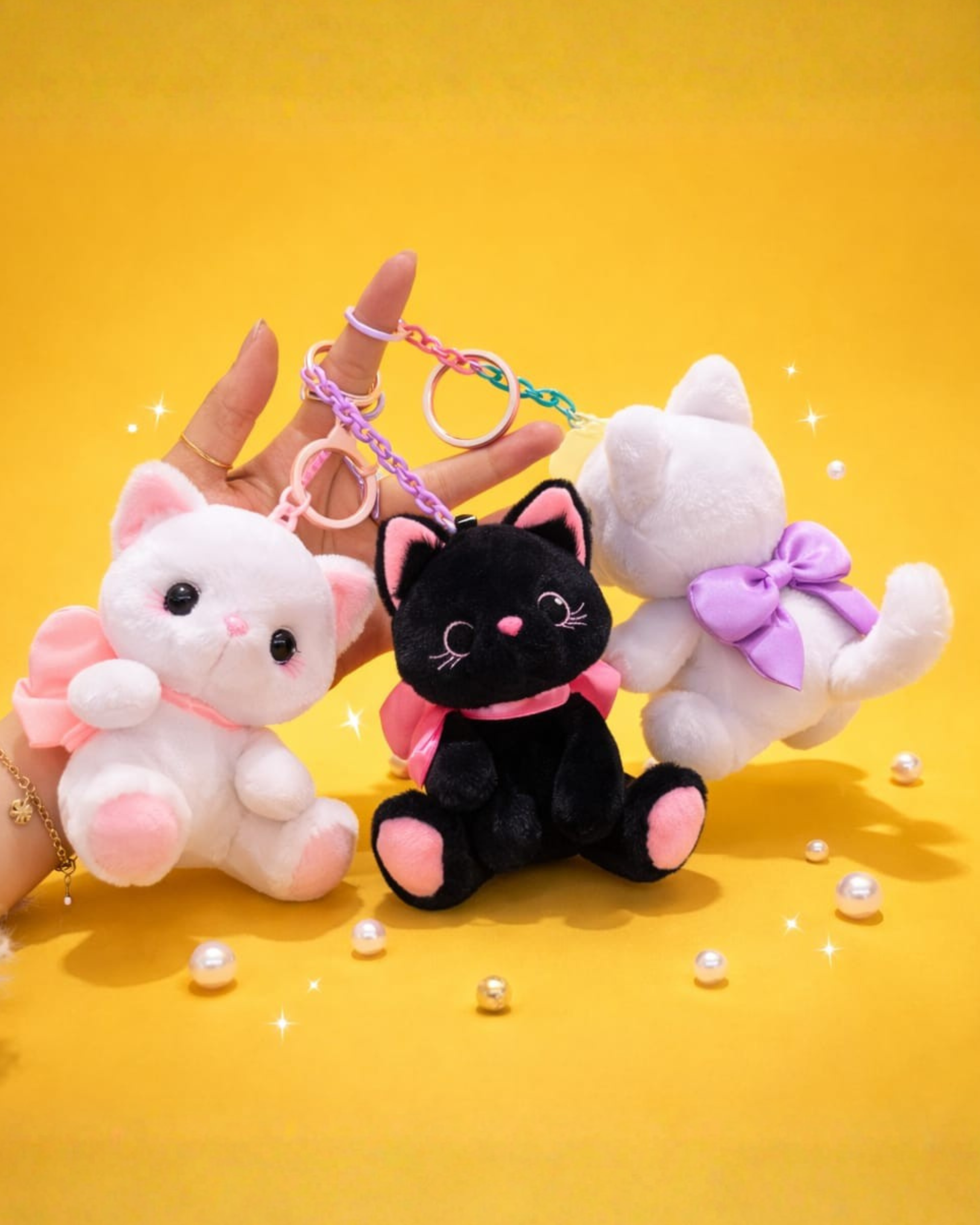 Cat Trio Plush Bag Charm Soft Toy with Hook