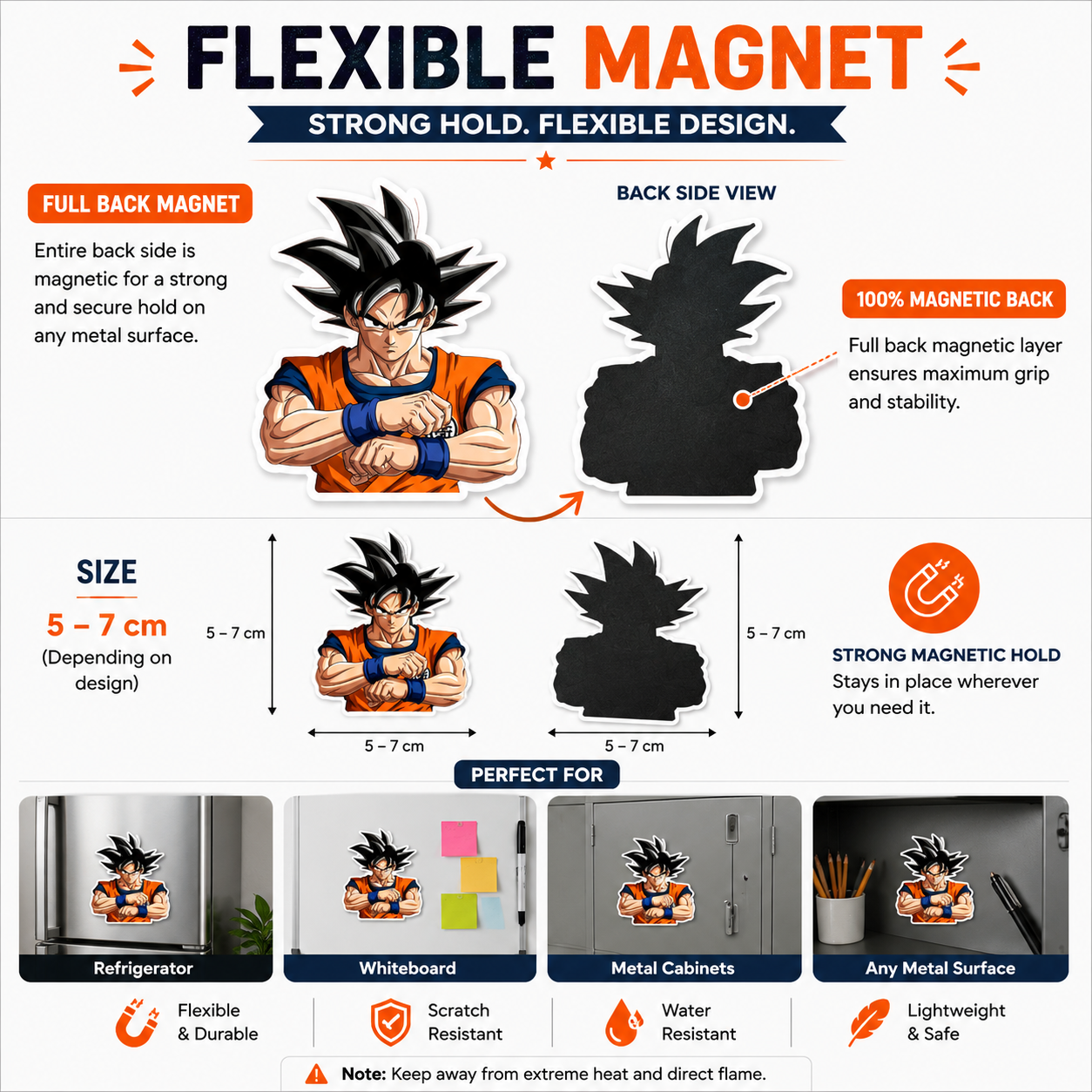 Goku Dragon Ball Z Flexible Magnet Set of 8 | Anime Collectible Gift