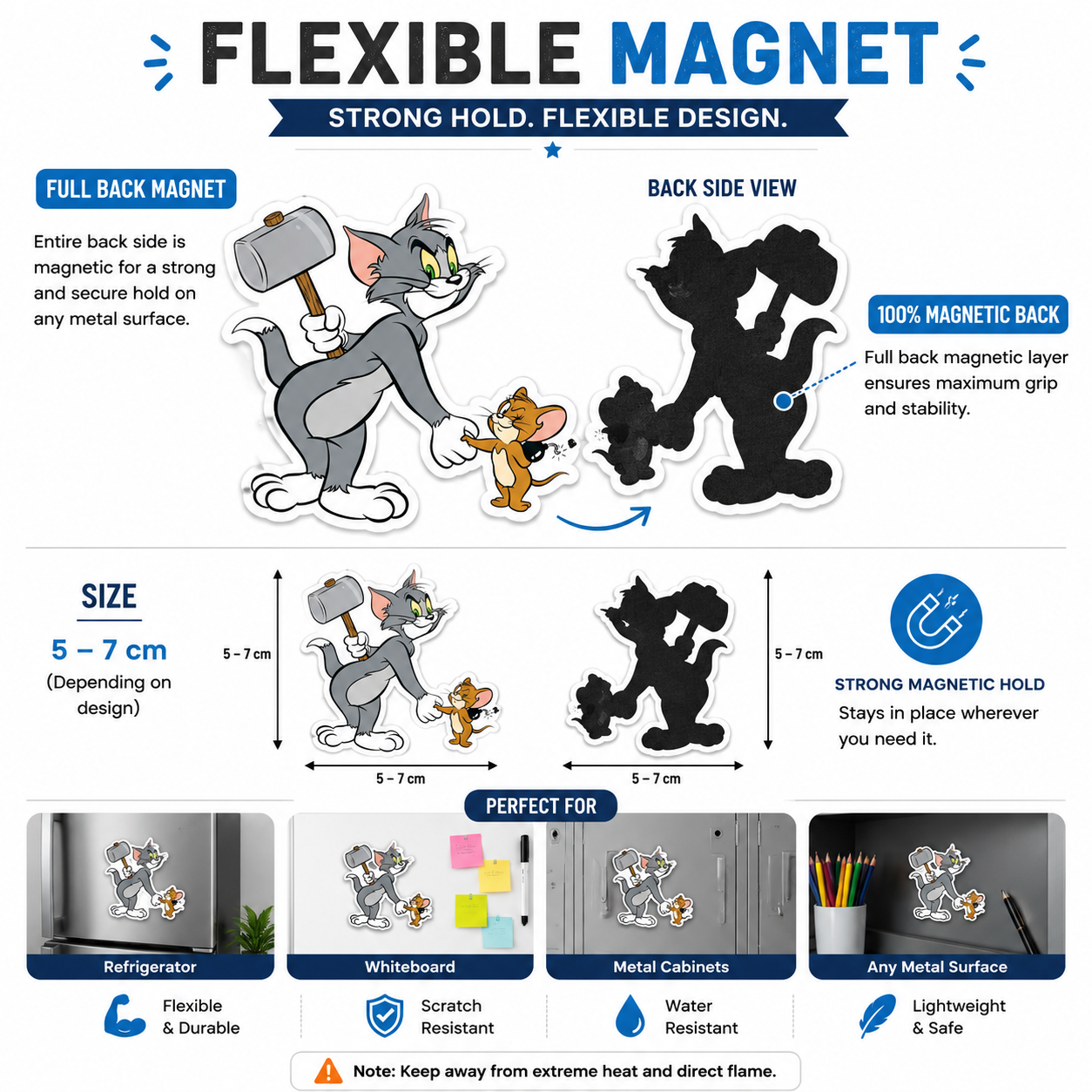 Tom and Jerry Flexible Magnet Set of 6 | Cartoon Collectible Gift