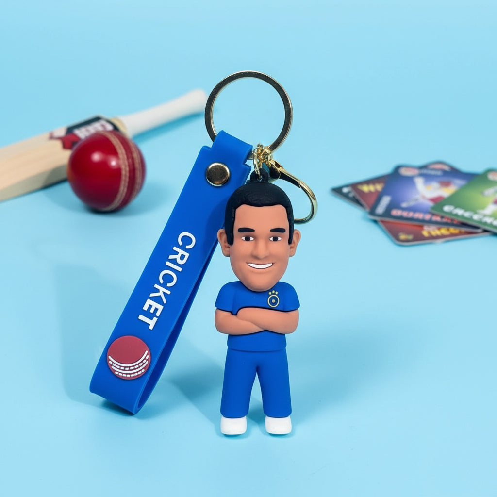 3D Rubber Keychain with Silicone Strap – MS Dhoni Cricket Buddy Cute Bag Charm & Key Ring