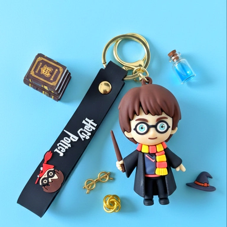3D Rubber Keychain with Silicone Strap – Wizard Boy (Potter Inspired) Buddy Cute Bag Charm & Key Ring
