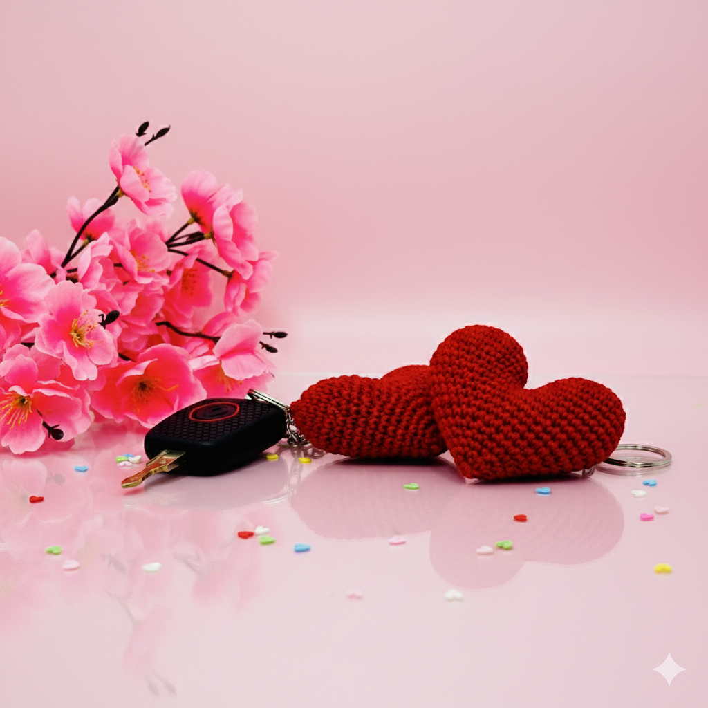 Handmade Crochet Heart Keychain – Cute Romantic Gift & Bag Charm