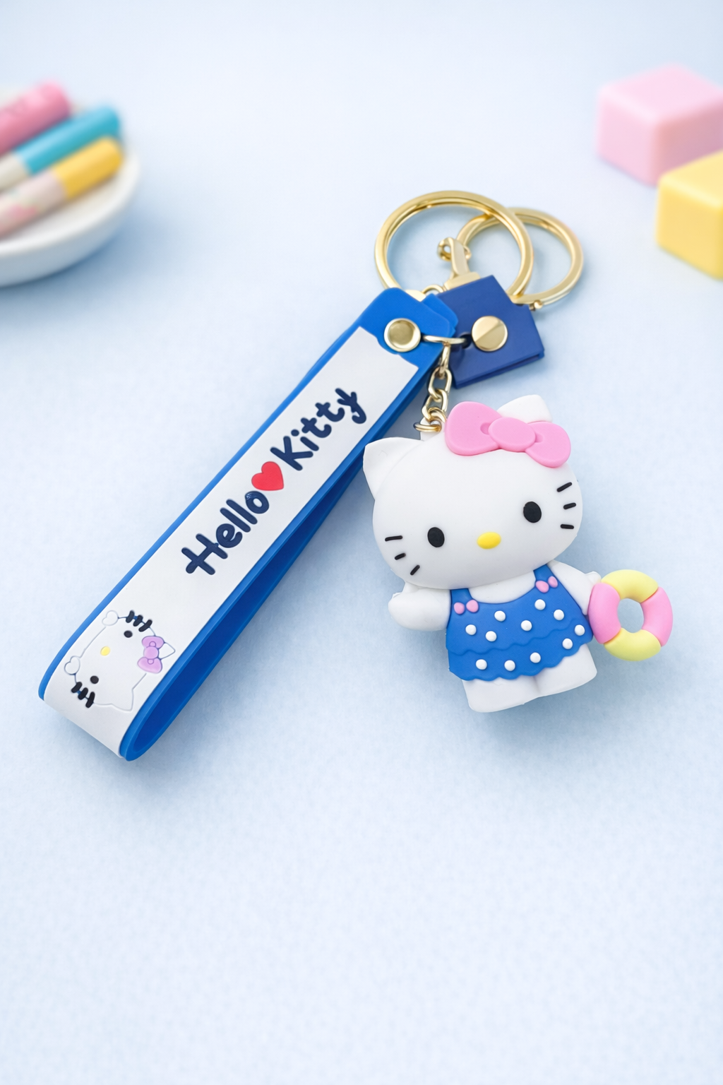 3D Rubber Keychain with Silicone Strap – Hello Kitty Buddy Cute Bag Charm & Key Ring