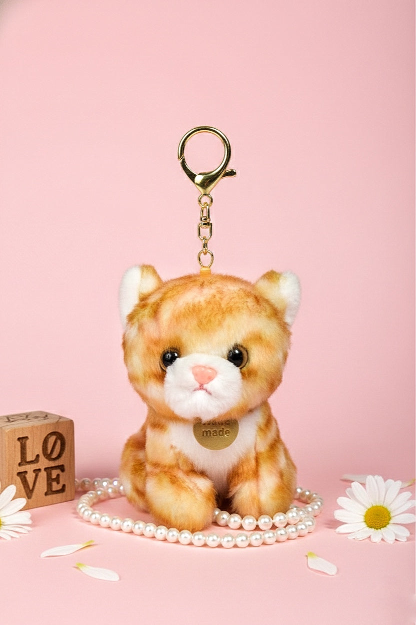 Cat Plush Bag Charm Soft Toy with Hook - Orange Cat Face