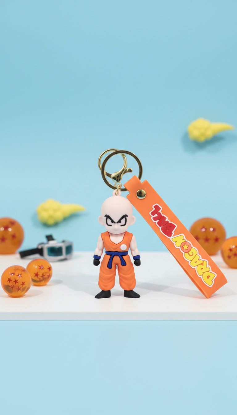 3D Rubber Keychain with Silicone Strap – Krillin (DBZ) Buddy Cute Bag Charm & Key Ring