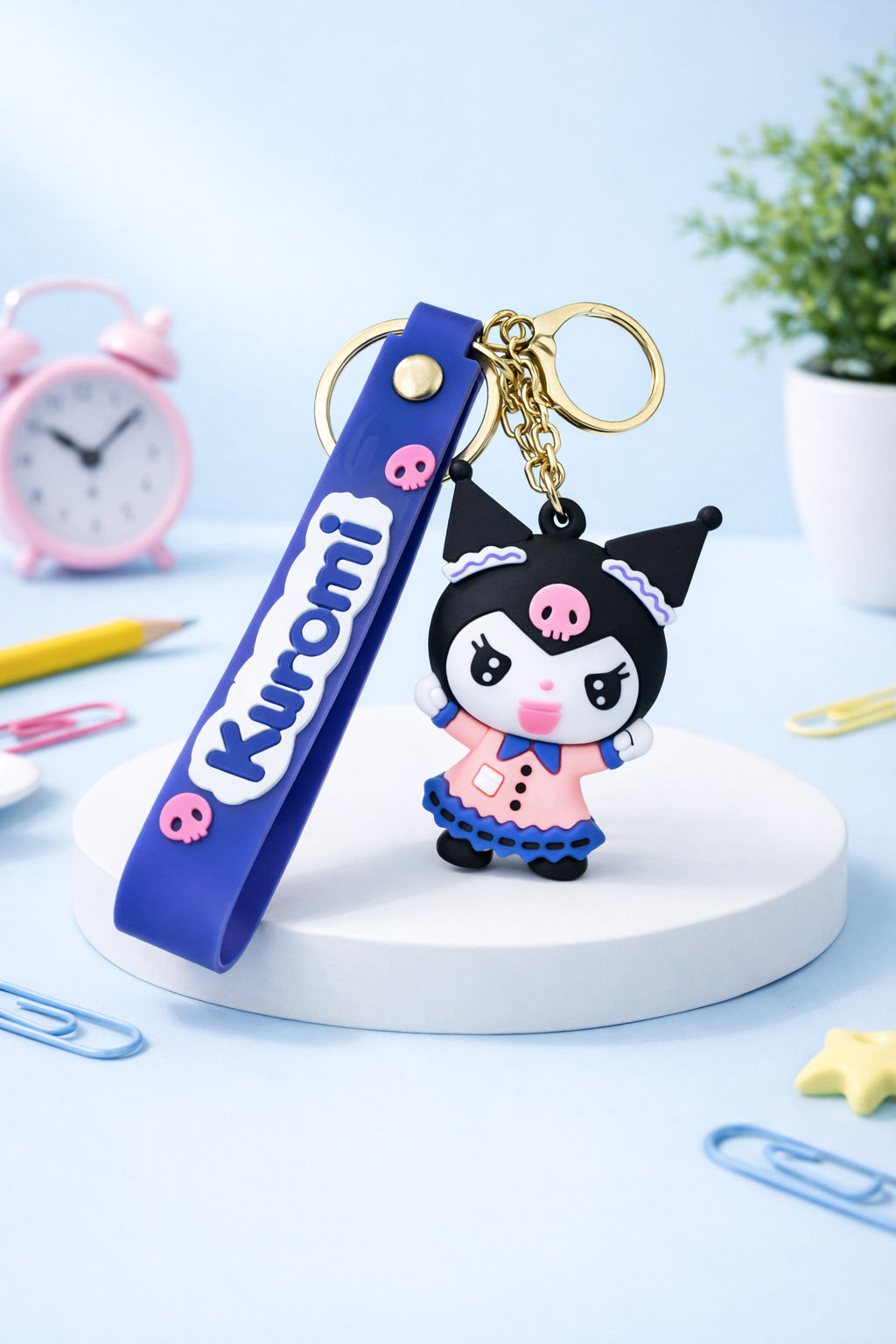 3D Rubber Keychain with Silicone Strap – Kuromi Buddy Cute Bag Charm & Key Ring