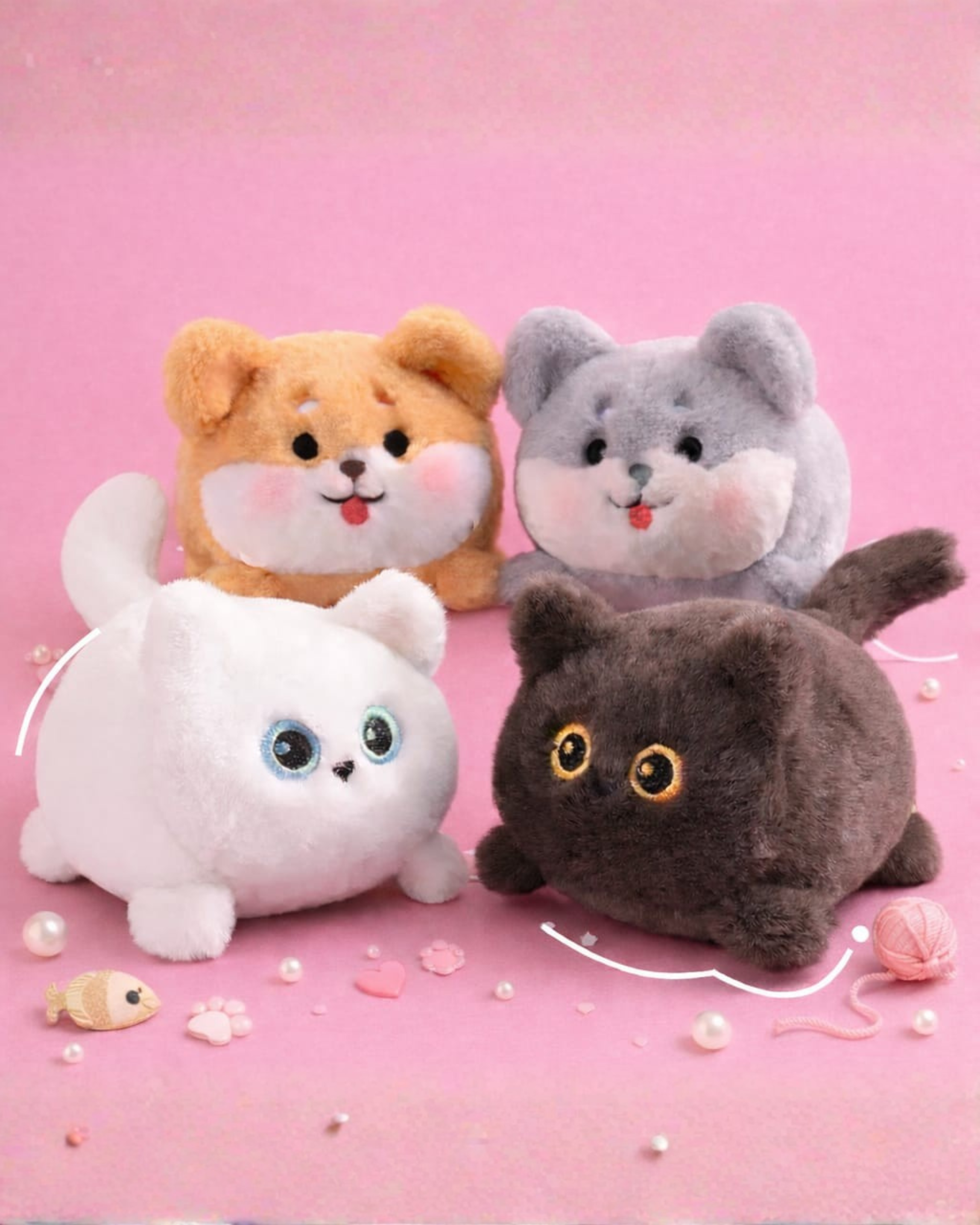 Cat Plush Bag Charm Soft Toy with Hook - Cat Plush Set (4 pcs)
