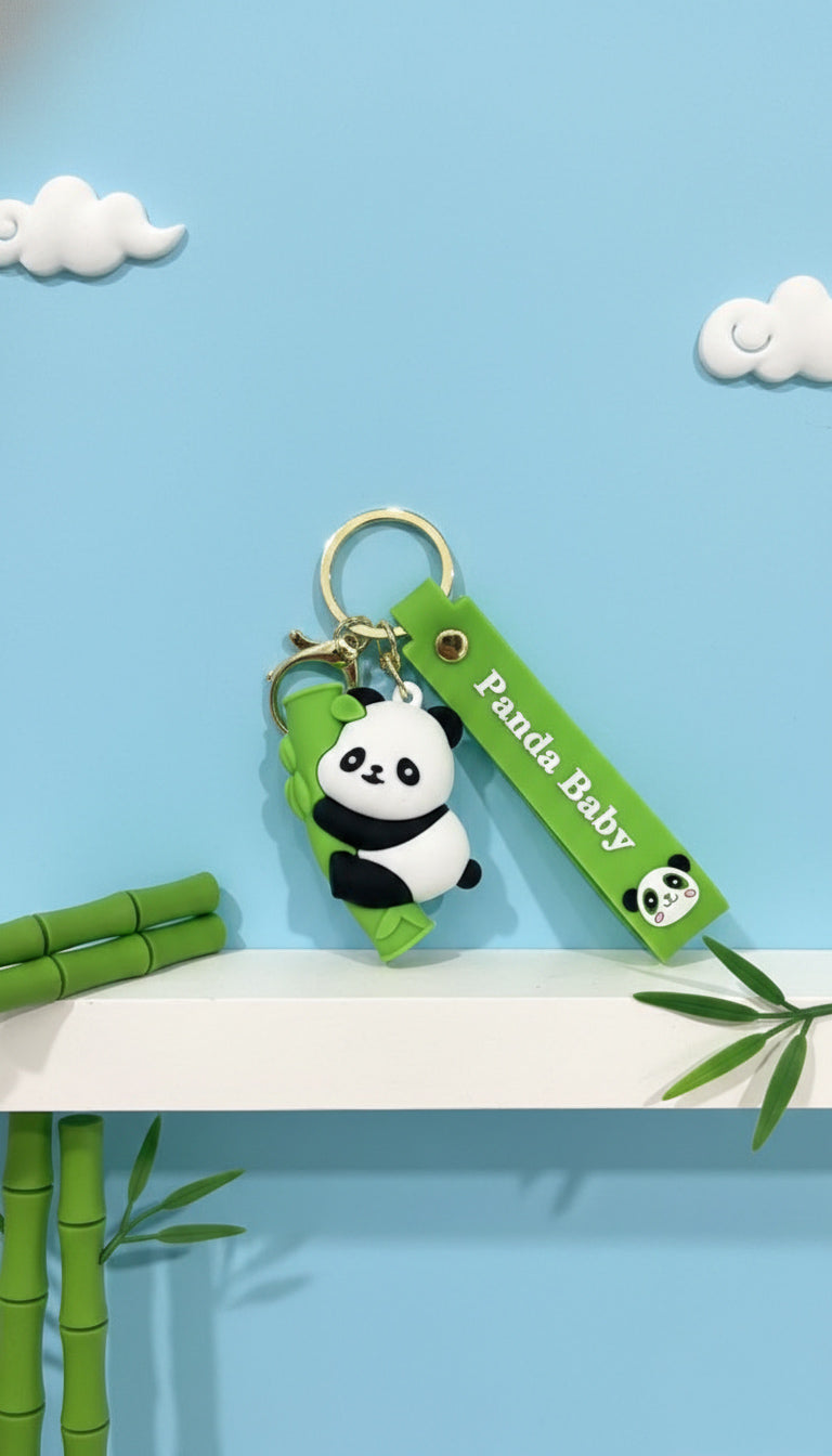 3D Rubber Keychain with Silicone Strap – Panda Buddy Cute Bag Charm & Key Ring