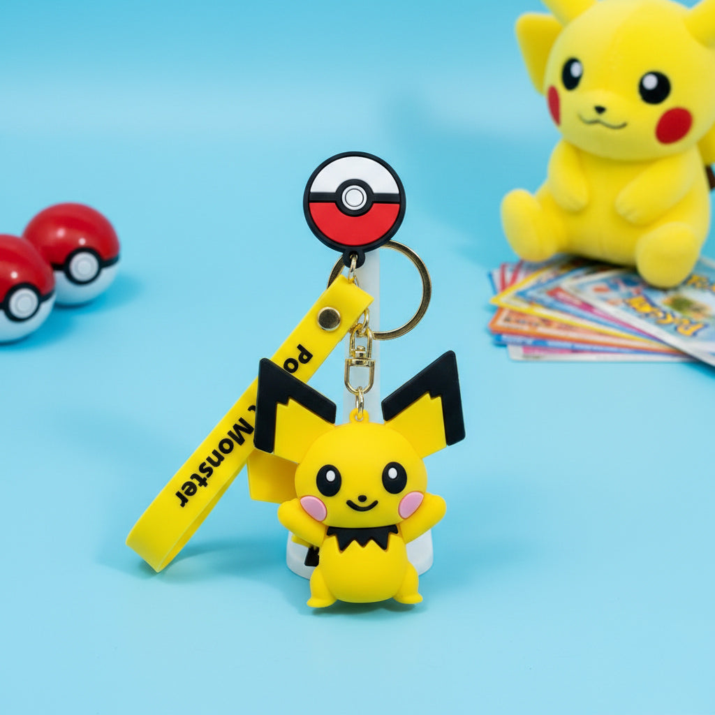 3D Rubber Keychain with Silicone Strap – Pikachu (Pokémon) Buddy Cute Bag Charm & Key Ring