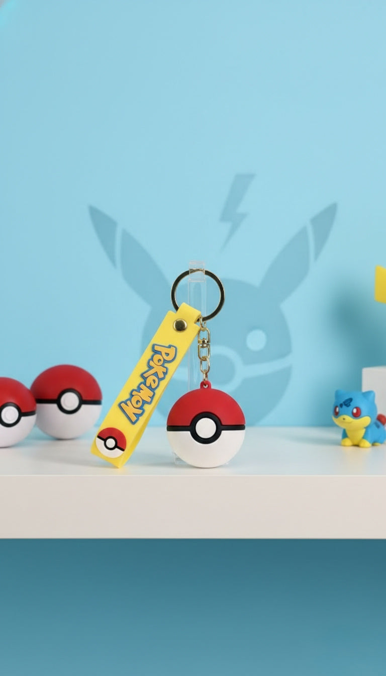 3D Rubber Keychain with Silicone Strap – Poké Ball (Pokémon) Buddy Cute Bag Charm & Key Ring