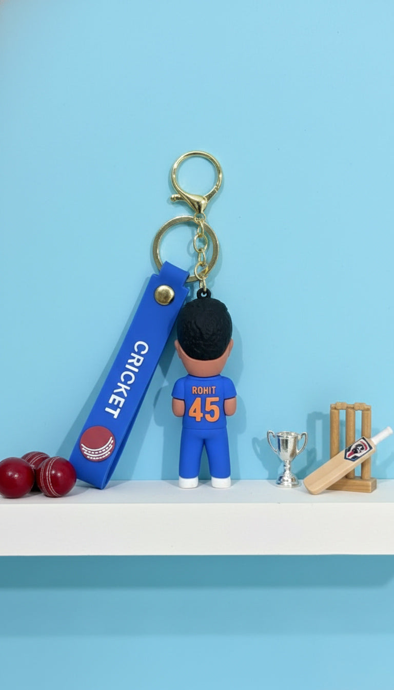 3D Rubber Keychain with Silicone Strap – Rohit Sharma Cricket Buddy Cute Bag Charm & Key Ring