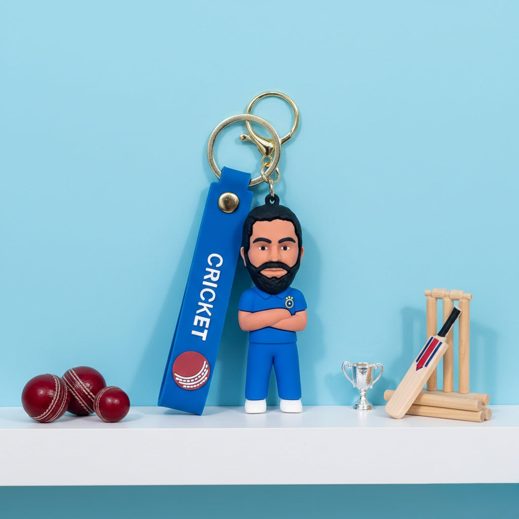 3D Rubber Keychain with Silicone Strap – Rohit Sharma Cricket Buddy Cute Bag Charm & Key Ring