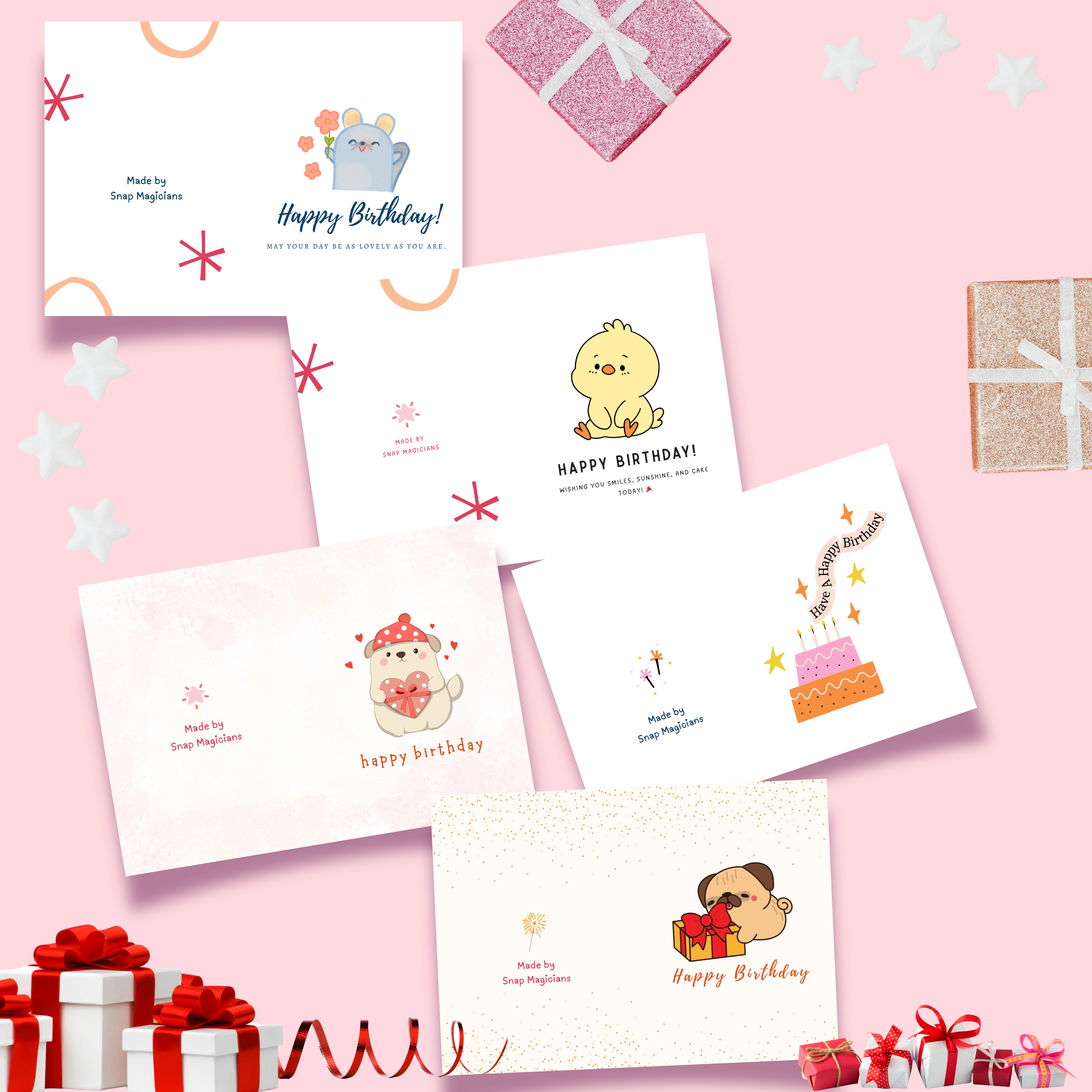 Set of 5 Birthday Foldable Cards